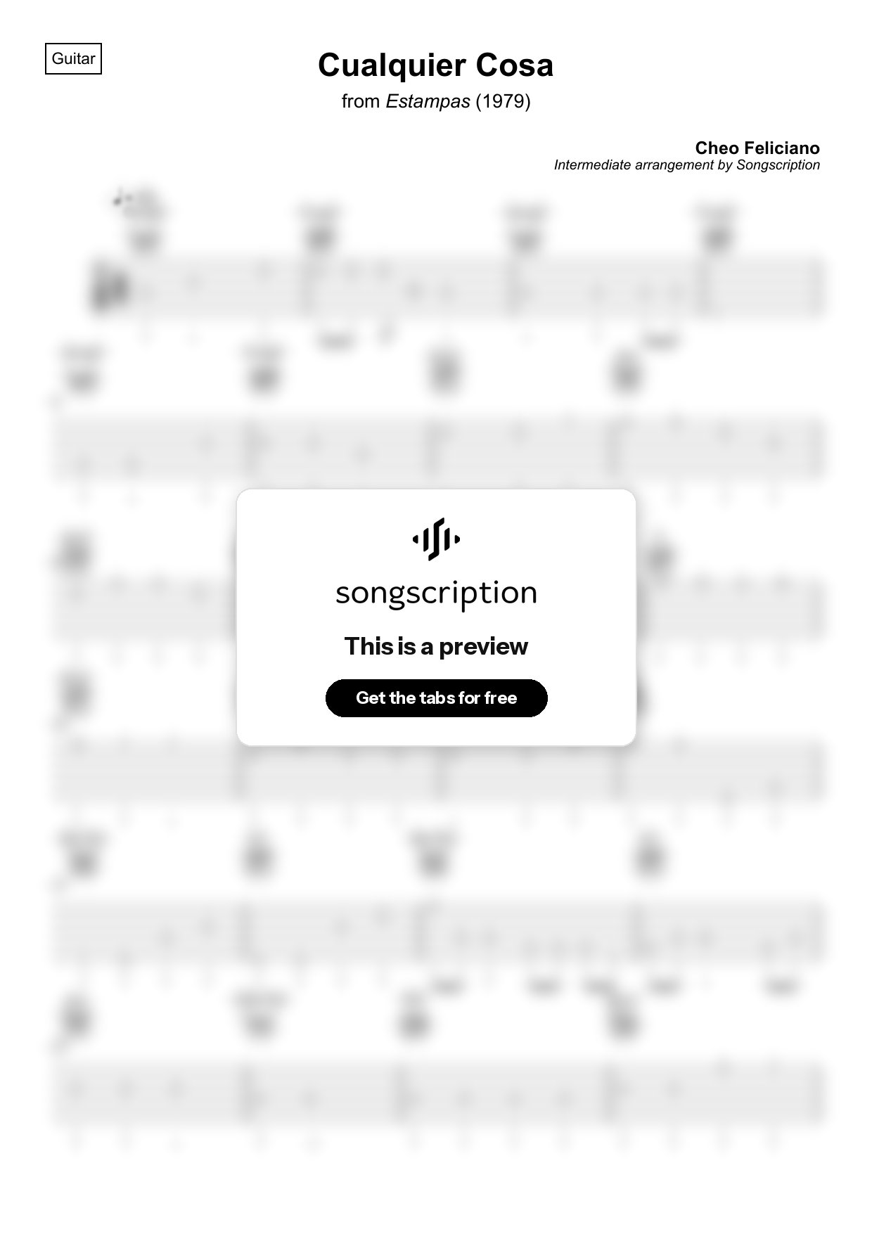 Intermediate Acoustic Guitar Tabs for "Cualquier Cosa" by Cheo Feliciano