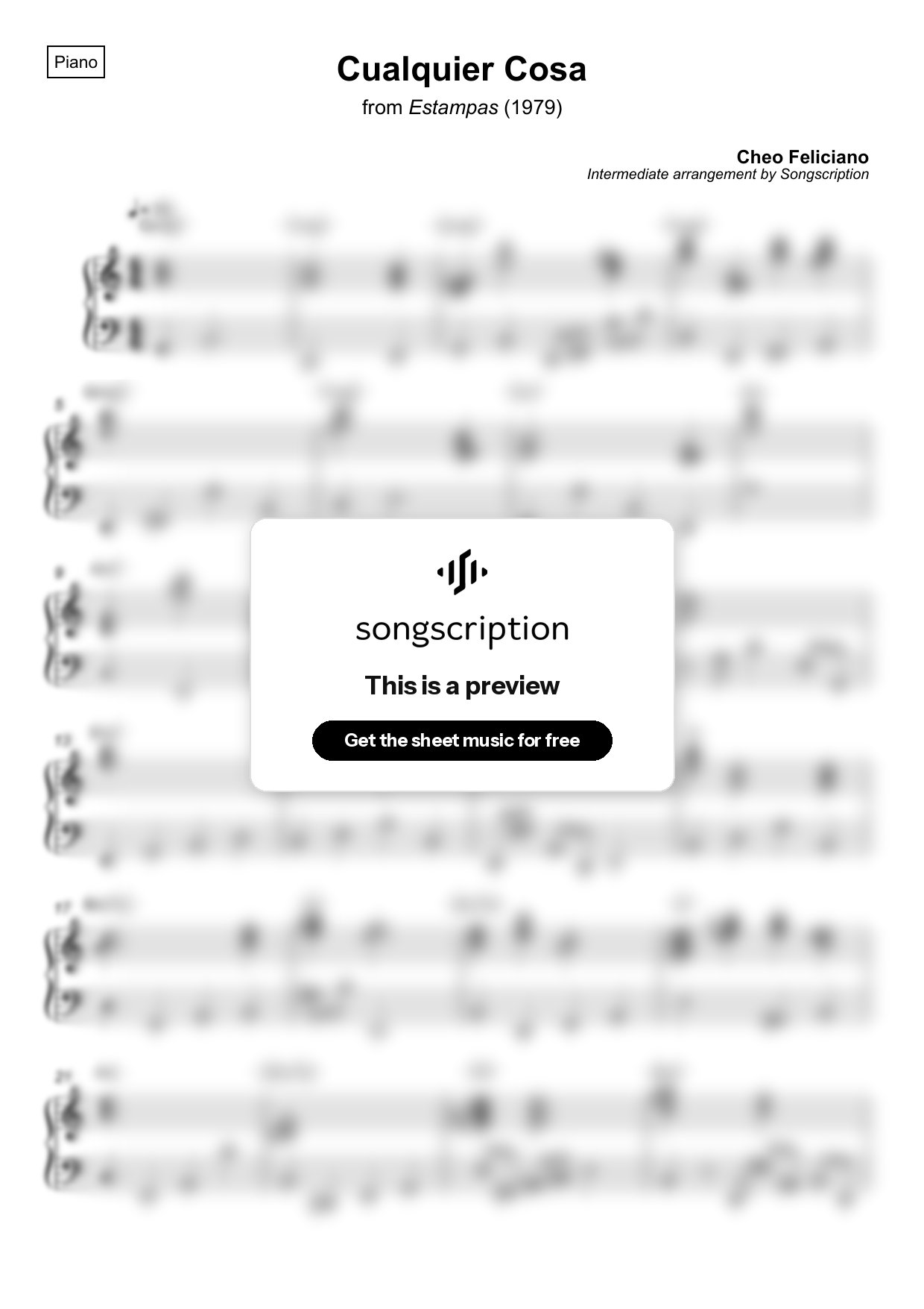 Intermediate Piano Sheet Music for "Cualquier Cosa" by Cheo Feliciano