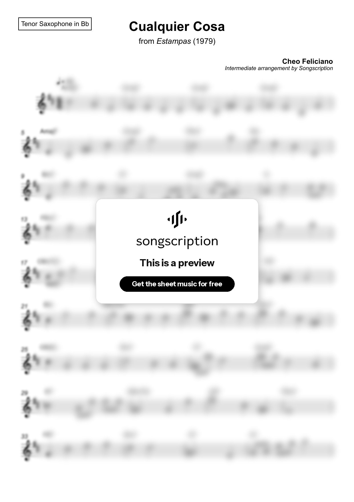 Intermediate Tenor Sax Sheet Music for "Cualquier Cosa" by Cheo Feliciano