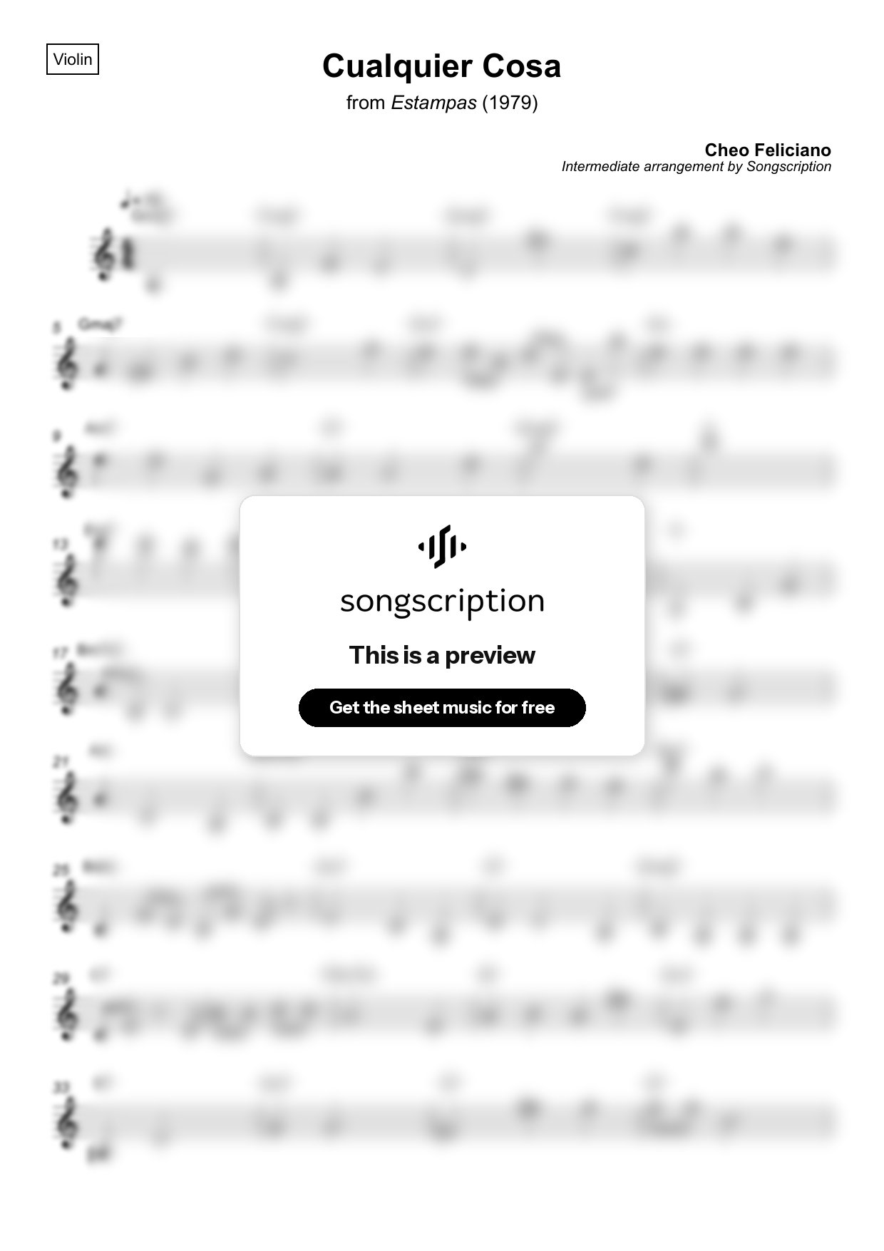 Intermediate Violin Sheet Music for "Cualquier Cosa" by Cheo Feliciano