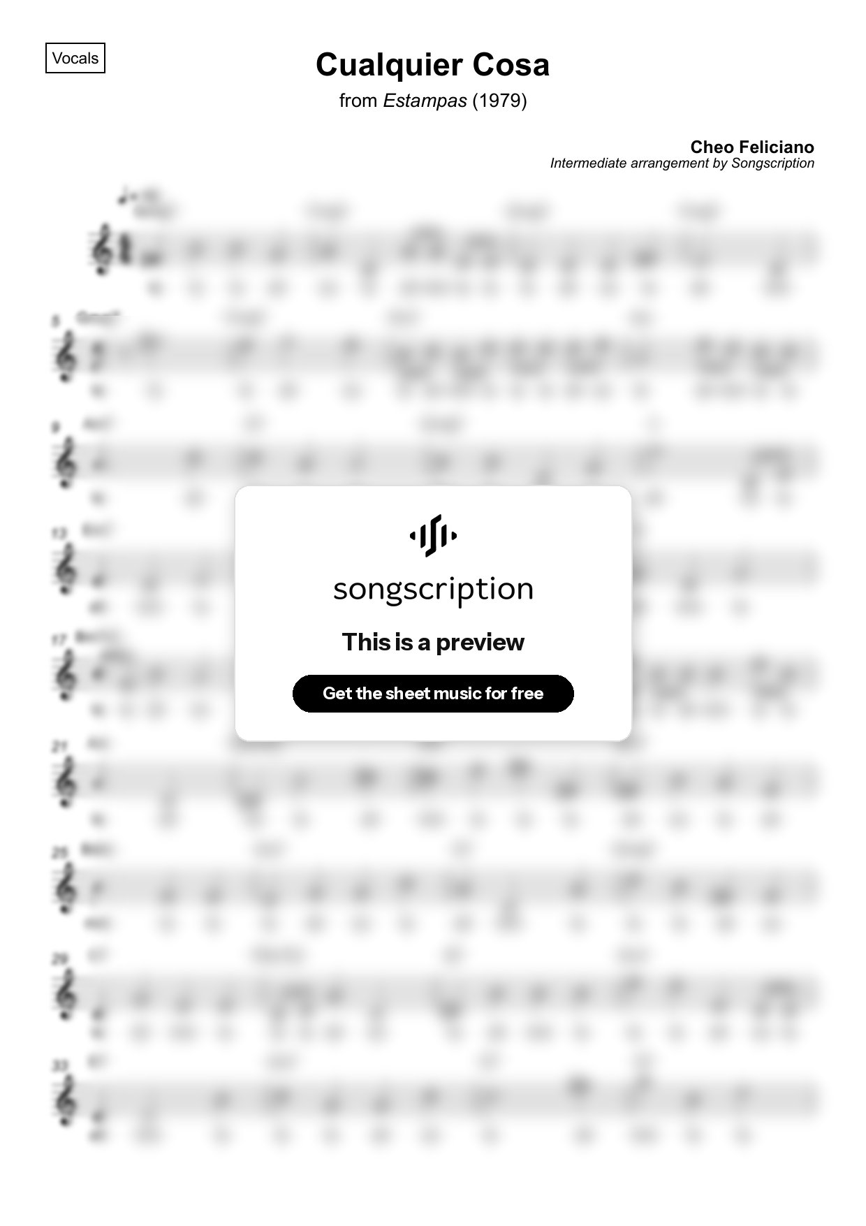 Intermediate Vocals Sheet Music for "Cualquier Cosa" by Cheo Feliciano