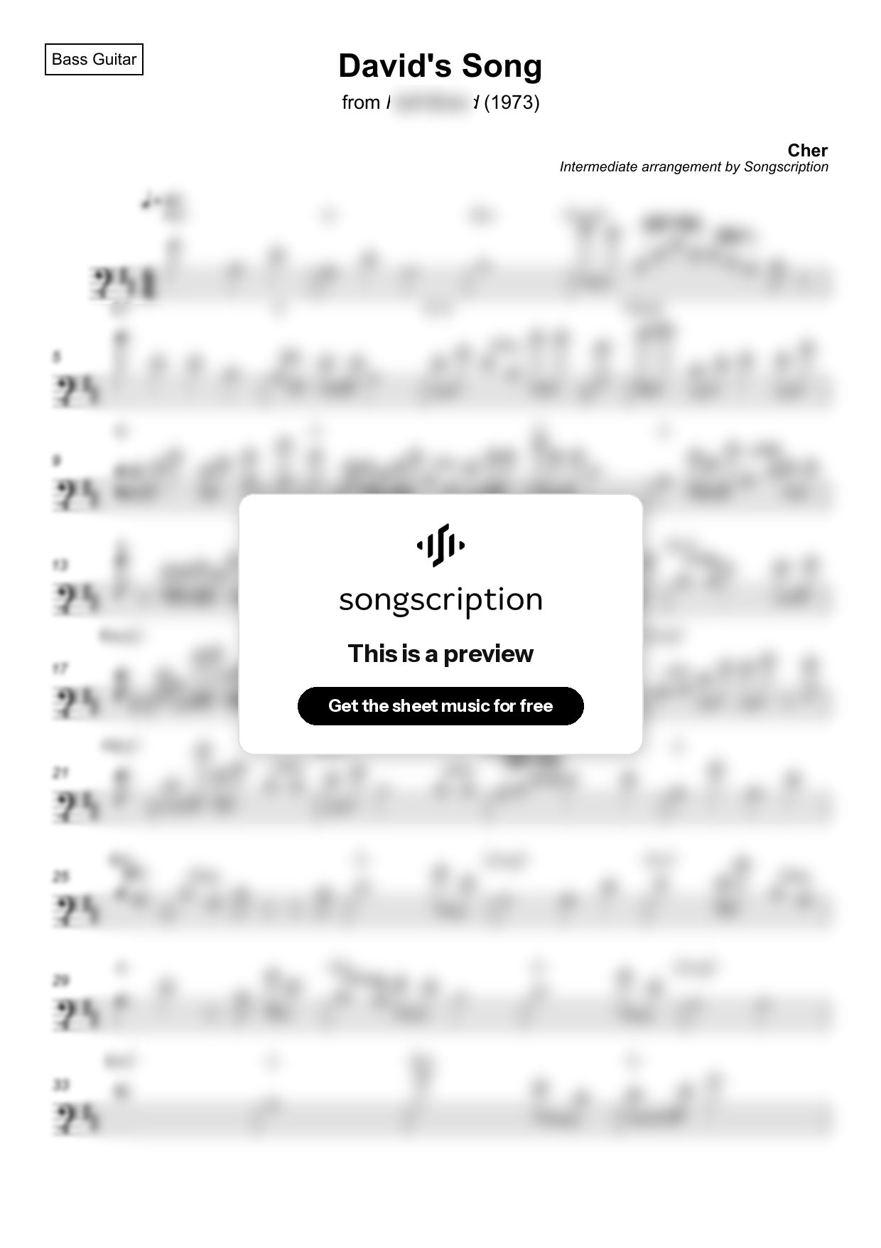 Intermediate Bass Guitar Sheet Music for "David's Song" by Cher