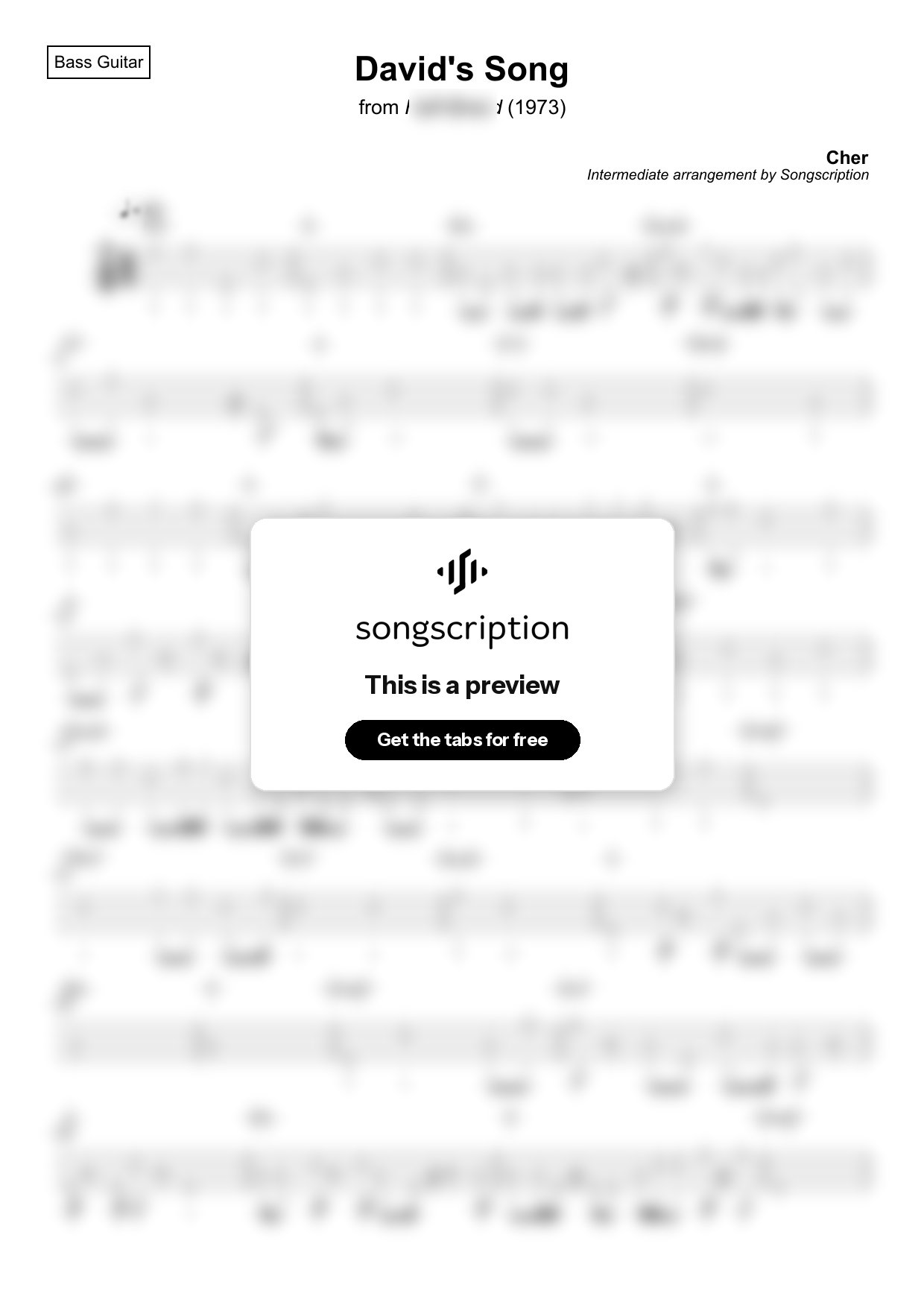 Intermediate Bass Guitar Tabs for "David's Song" by Cher