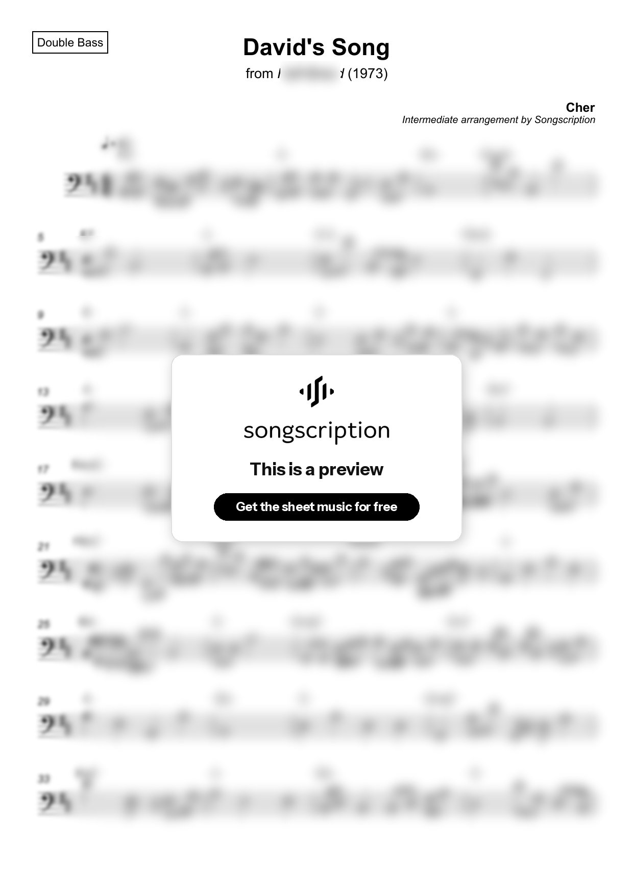 Intermediate Double Bass Sheet Music for "David's Song" by Cher