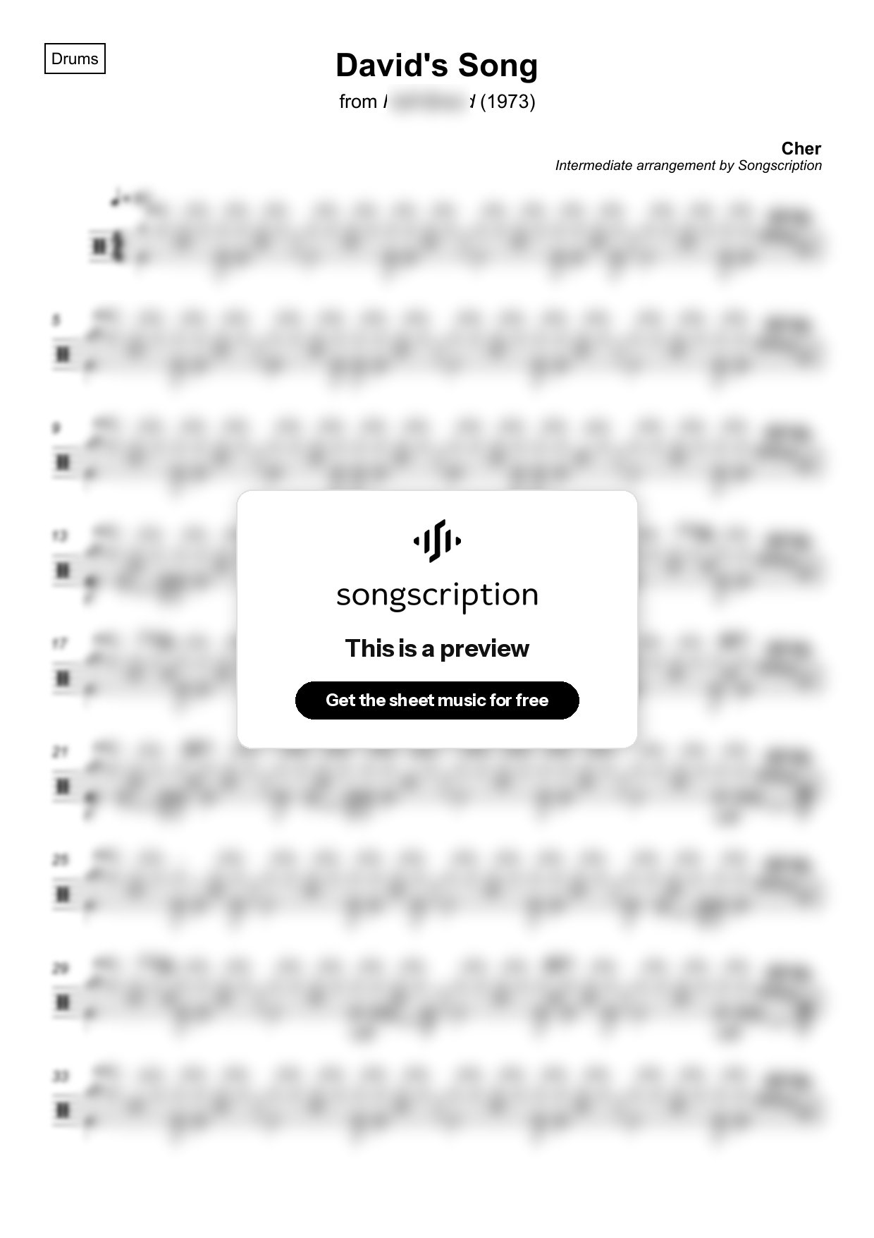 Intermediate Drums Sheet Music for "David's Song" by Cher