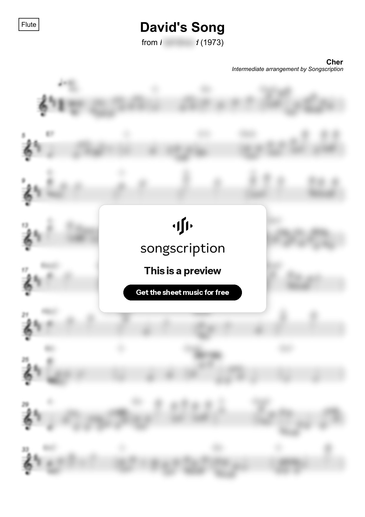Intermediate Flute Sheet Music for "David's Song" by Cher