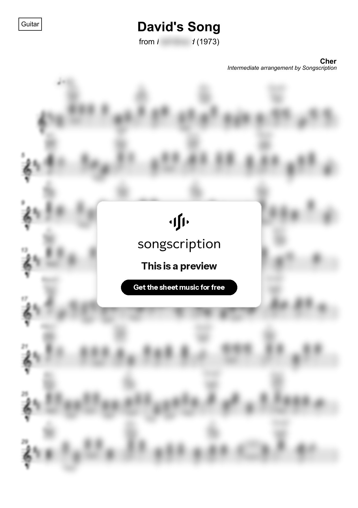 Intermediate Acoustic Guitar Sheet Music for "David's Song" by Cher