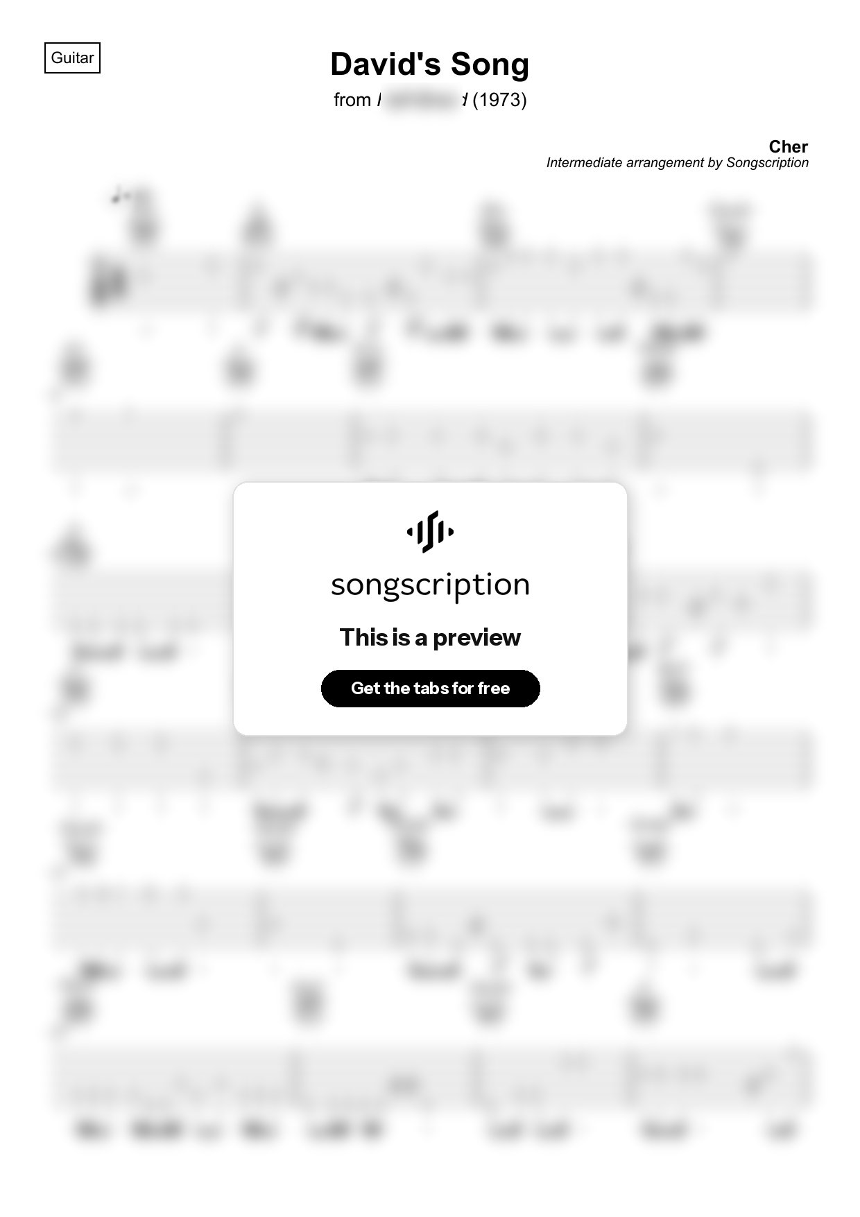 Intermediate Acoustic Guitar Tabs for "David's Song" by Cher