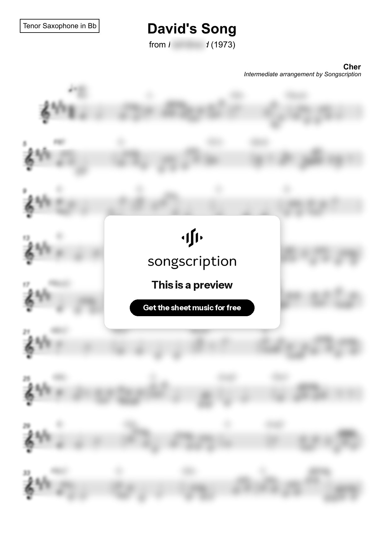 Intermediate Tenor Sax Sheet Music for "David's Song" by Cher
