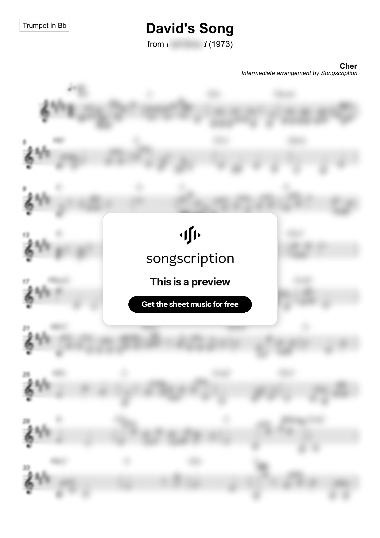 Intermediate Trumpet Sheet Music for "David's Song" by Cher