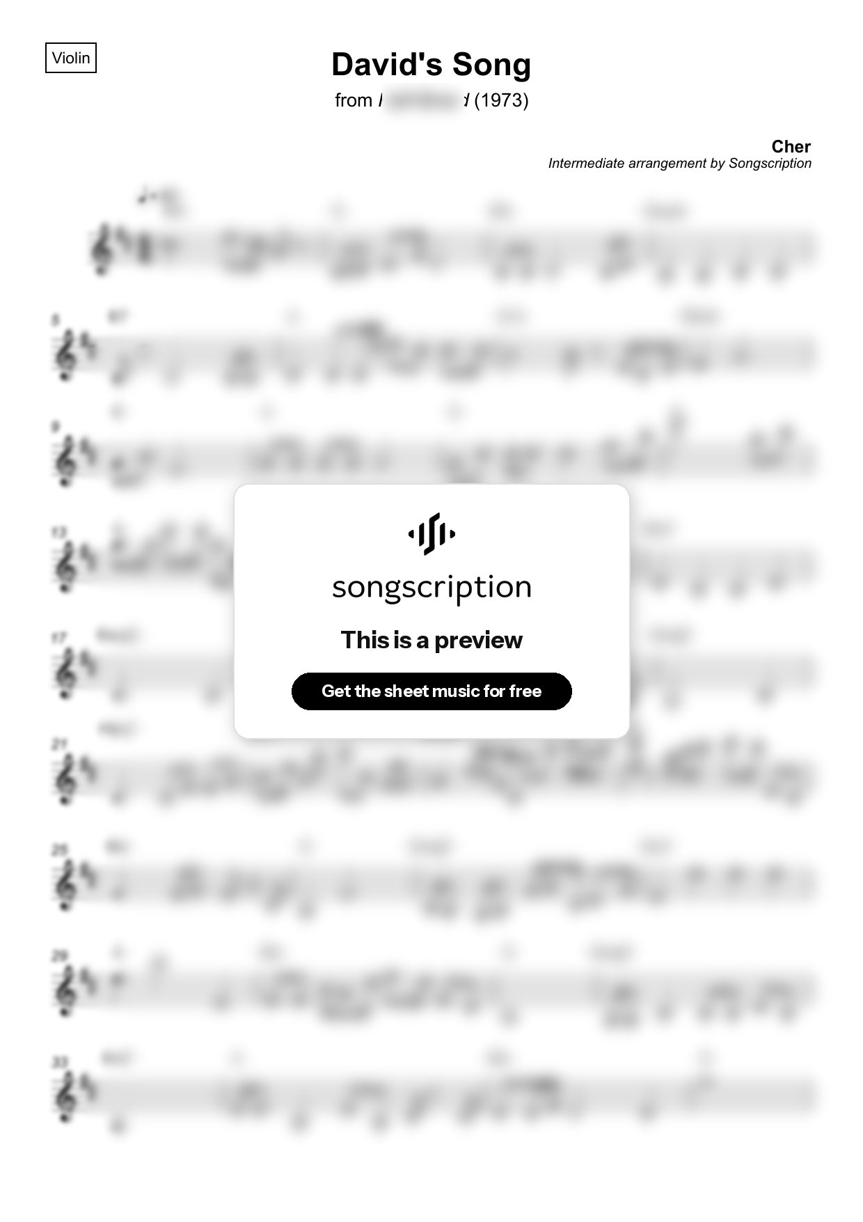 Intermediate Violin Sheet Music for "David's Song" by Cher