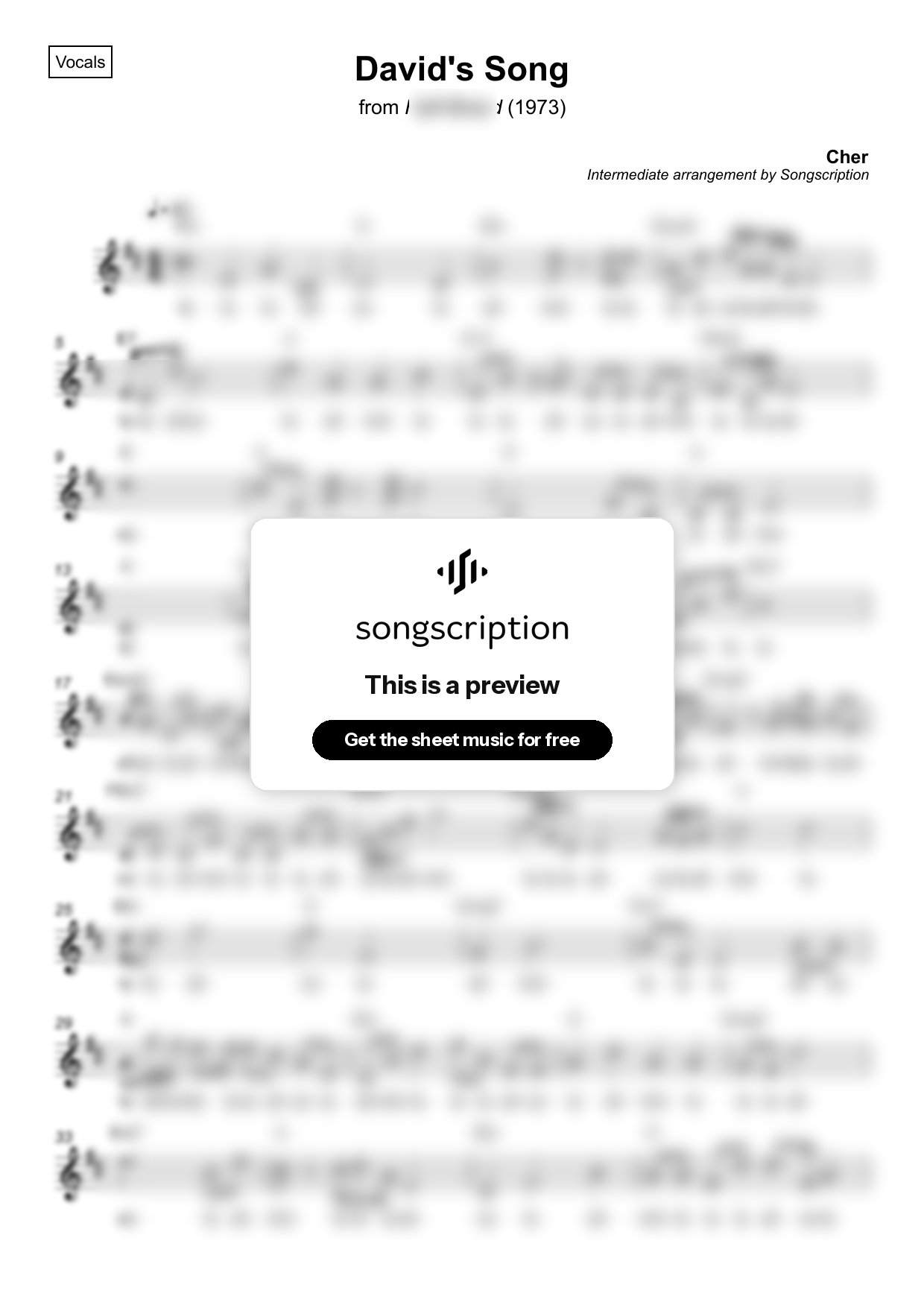 Intermediate Vocals Sheet Music for "David's Song" by Cher