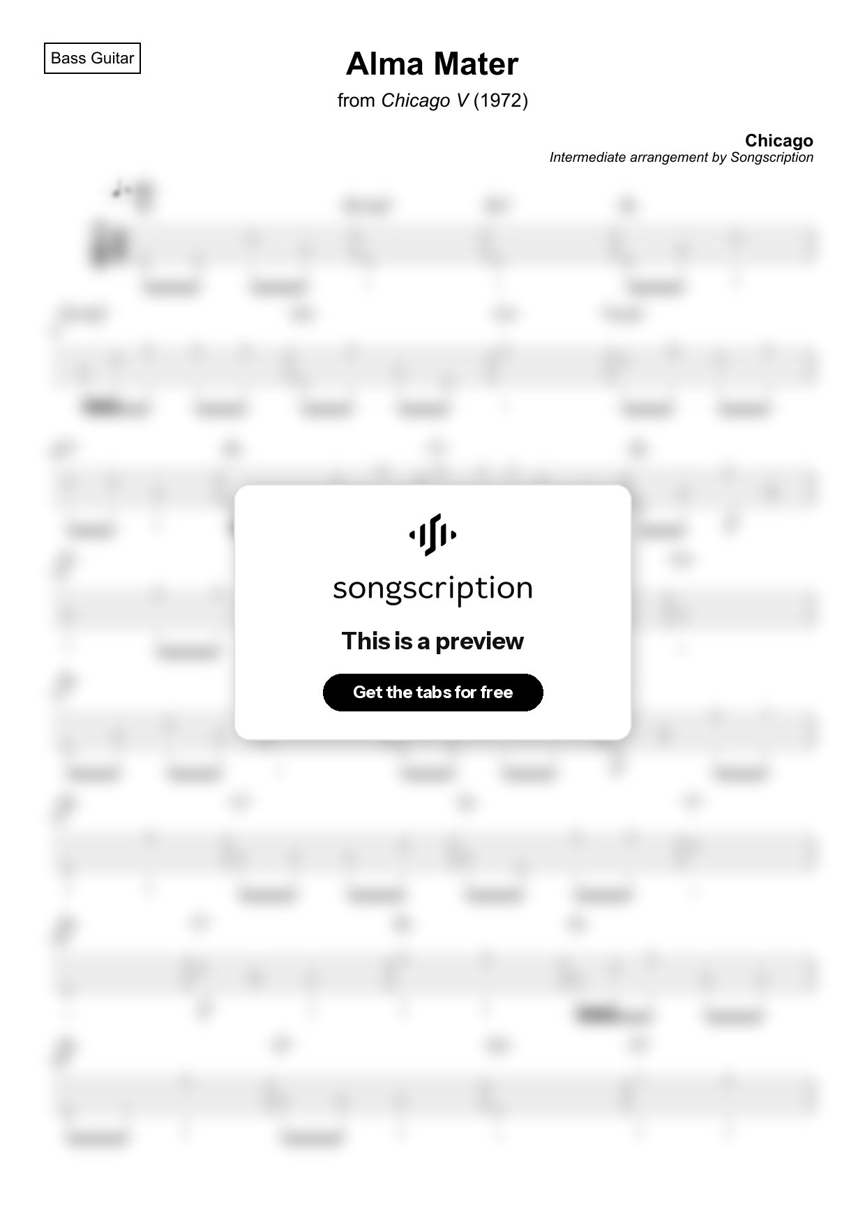 Intermediate Bass Guitar Tabs for "Alma Mater" by Chicago