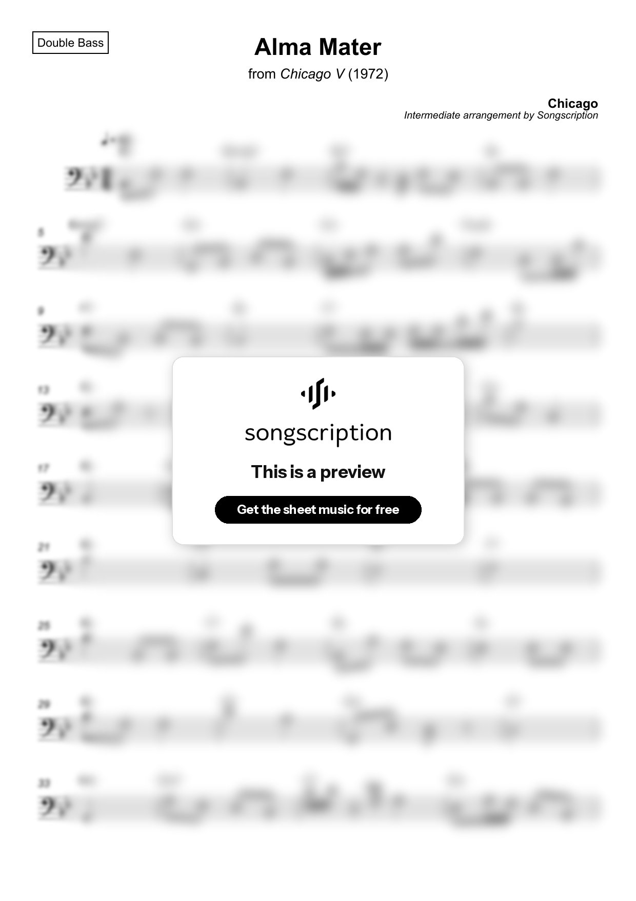 Intermediate Double Bass Sheet Music for "Alma Mater" by Chicago