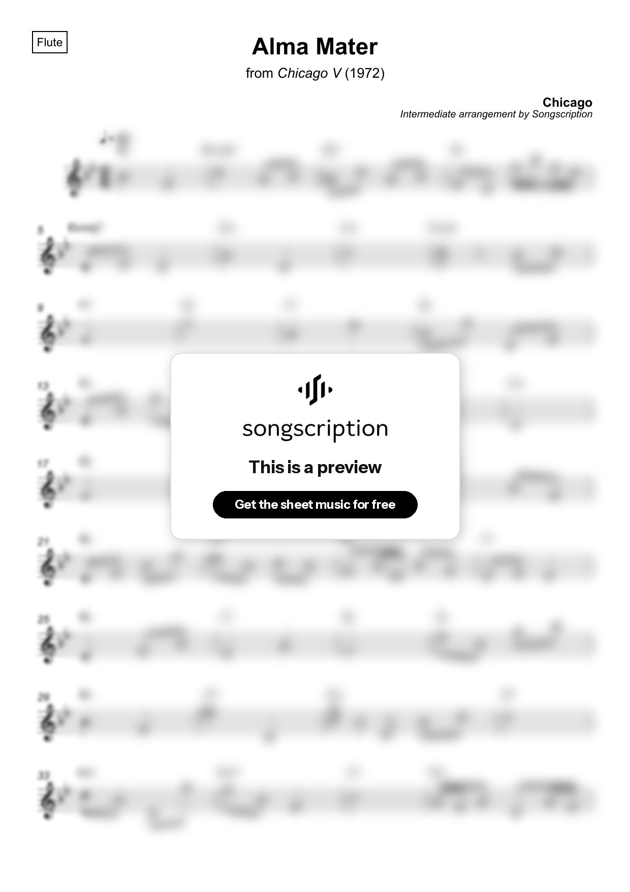 Intermediate Flute Sheet Music for "Alma Mater" by Chicago