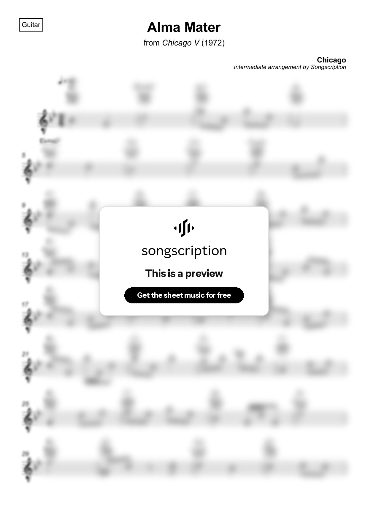 Intermediate Acoustic Guitar Sheet Music for "Alma Mater" by Chicago