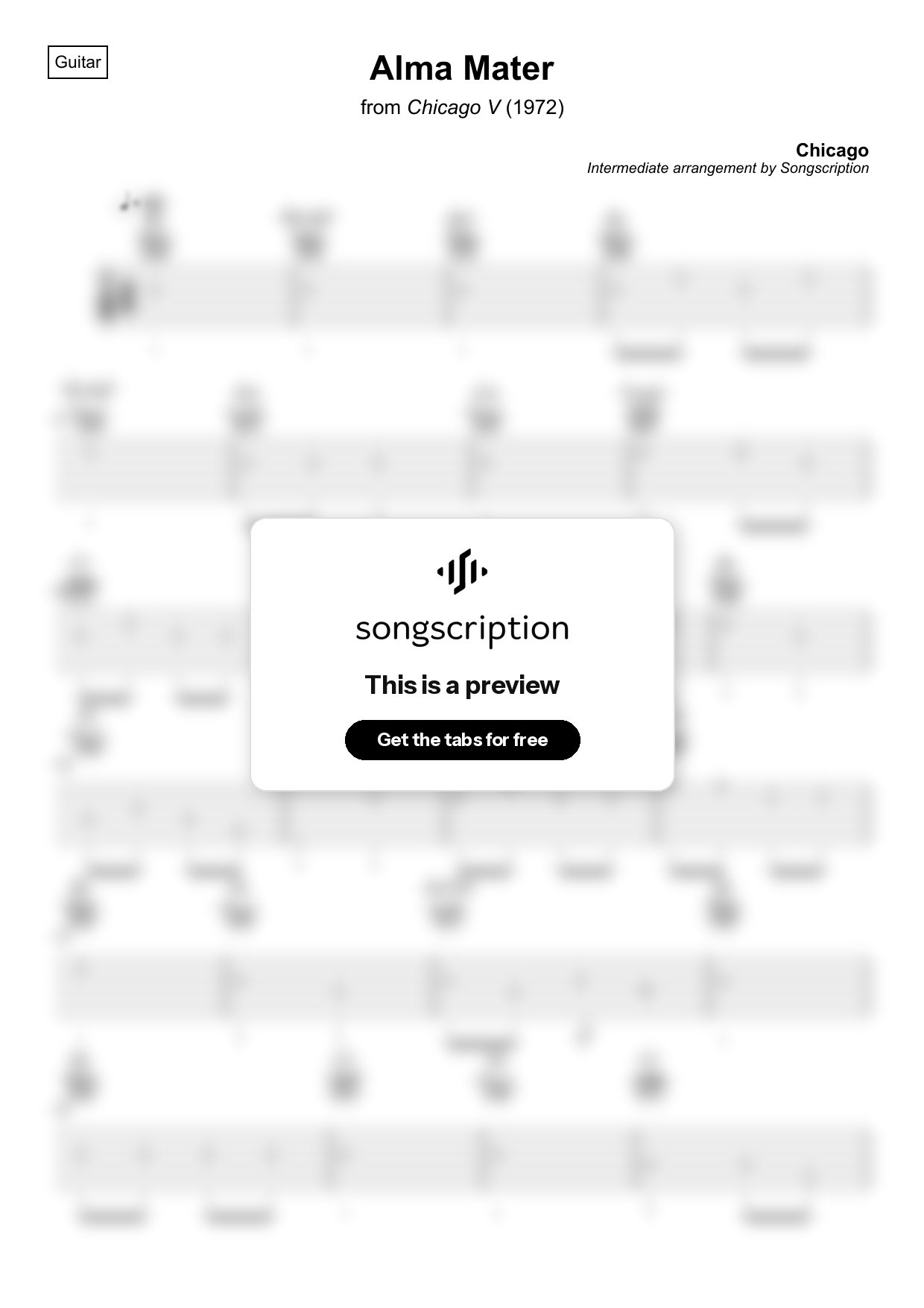Intermediate Acoustic Guitar Tabs for "Alma Mater" by Chicago