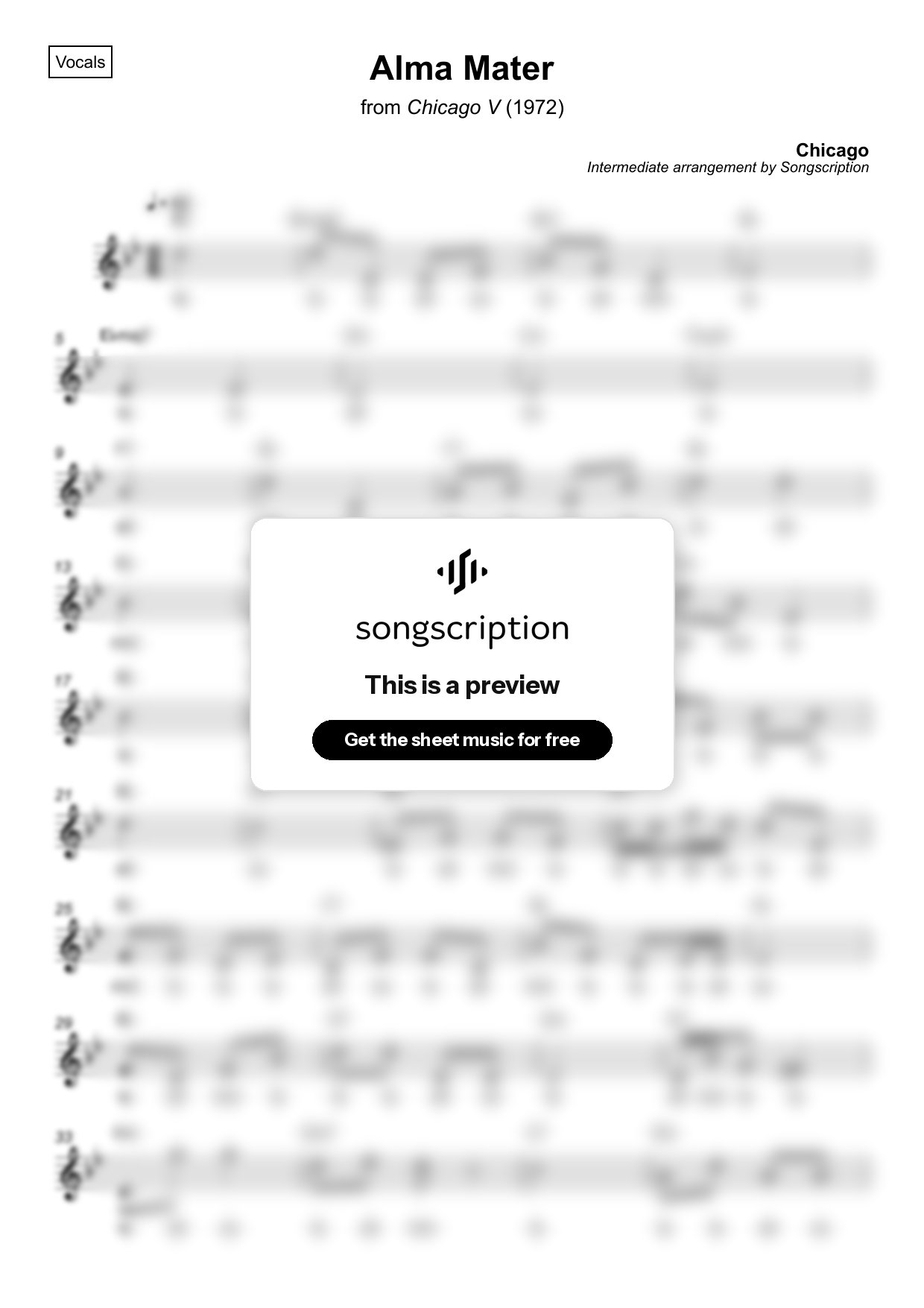 Intermediate Vocals Sheet Music for "Alma Mater" by Chicago