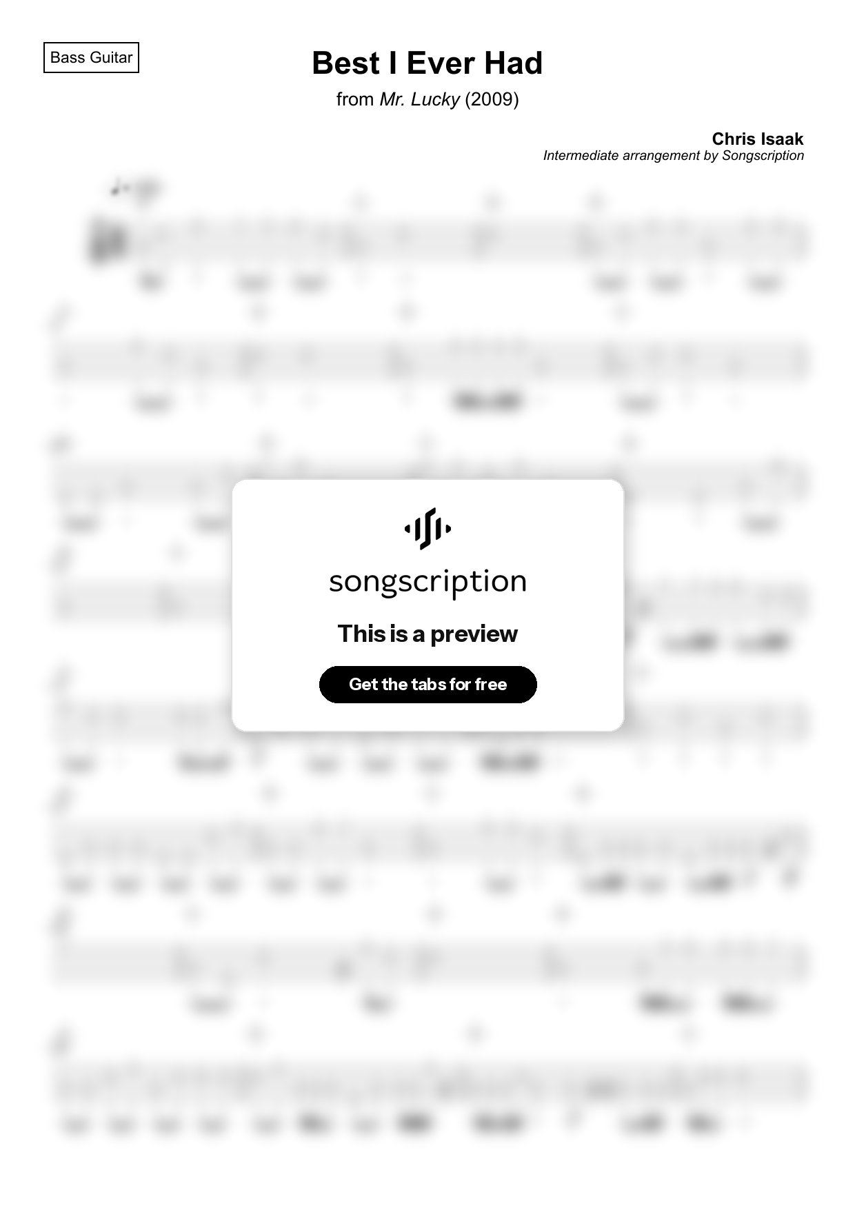 Intermediate Bass Guitar Tabs for "Best I Ever Had" by Chris Isaak