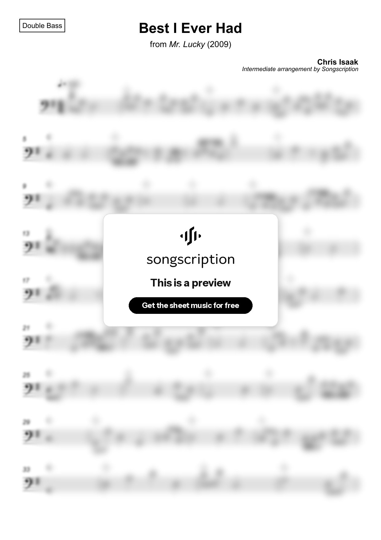 Intermediate Double Bass Sheet Music for "Best I Ever Had" by Chris Isaak