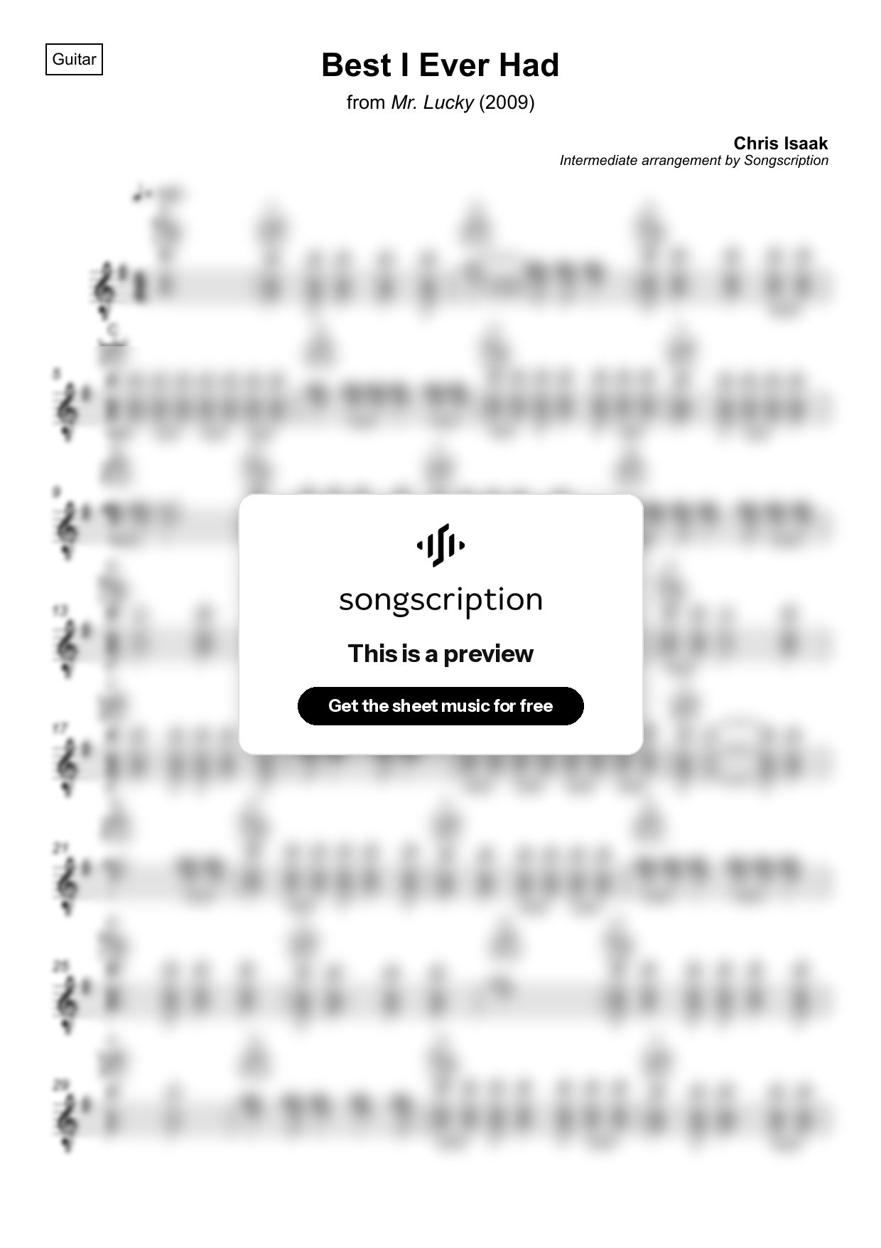 Intermediate Acoustic Guitar Sheet Music for "Best I Ever Had" by Chris Isaak