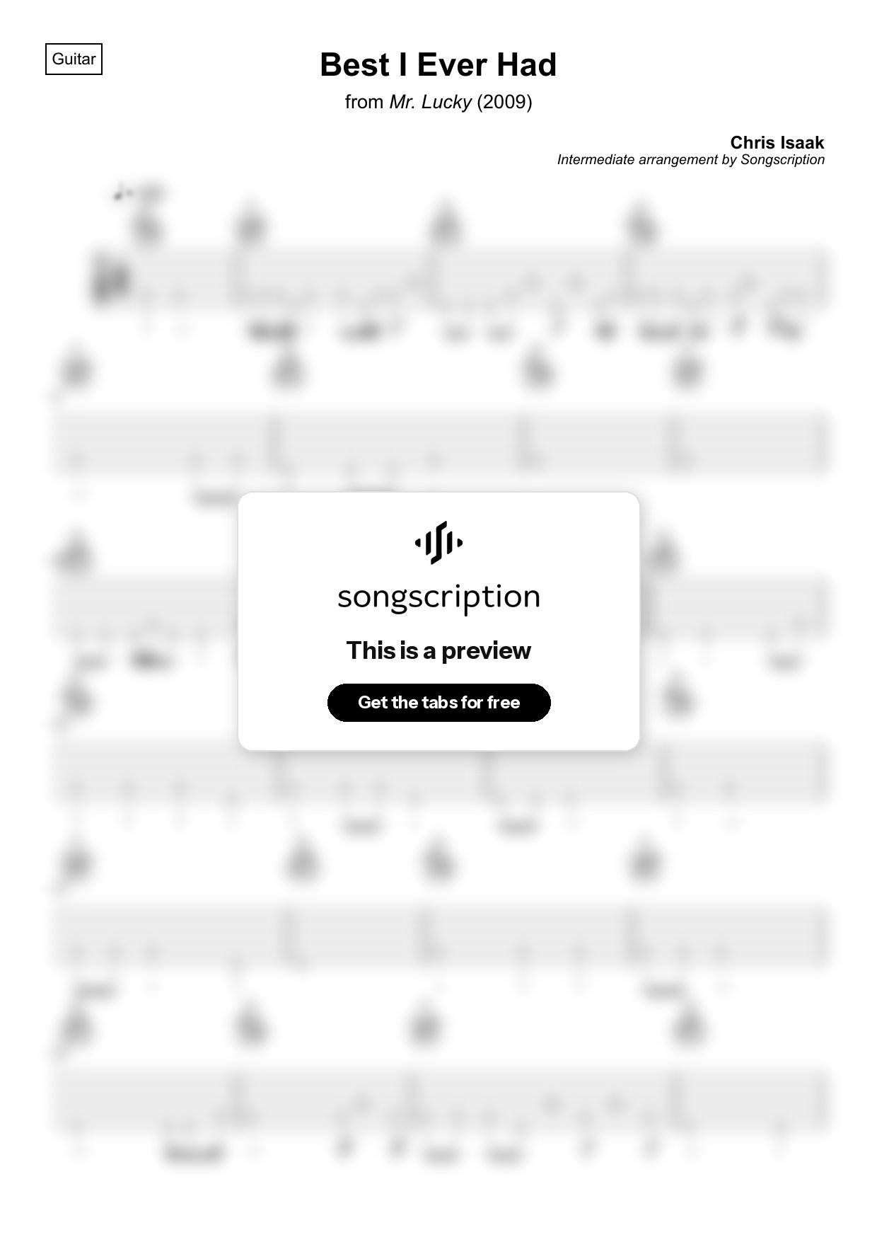 Intermediate Acoustic Guitar Tabs for "Best I Ever Had" by Chris Isaak