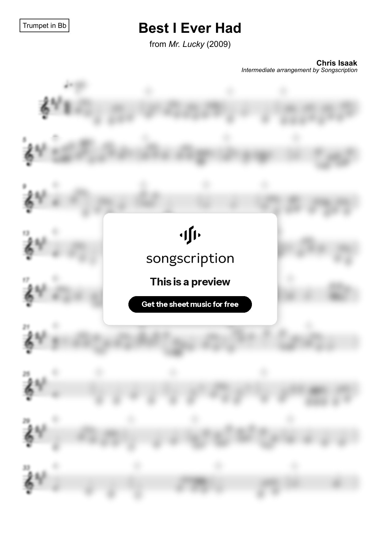 Intermediate Trumpet Sheet Music for "Best I Ever Had" by Chris Isaak