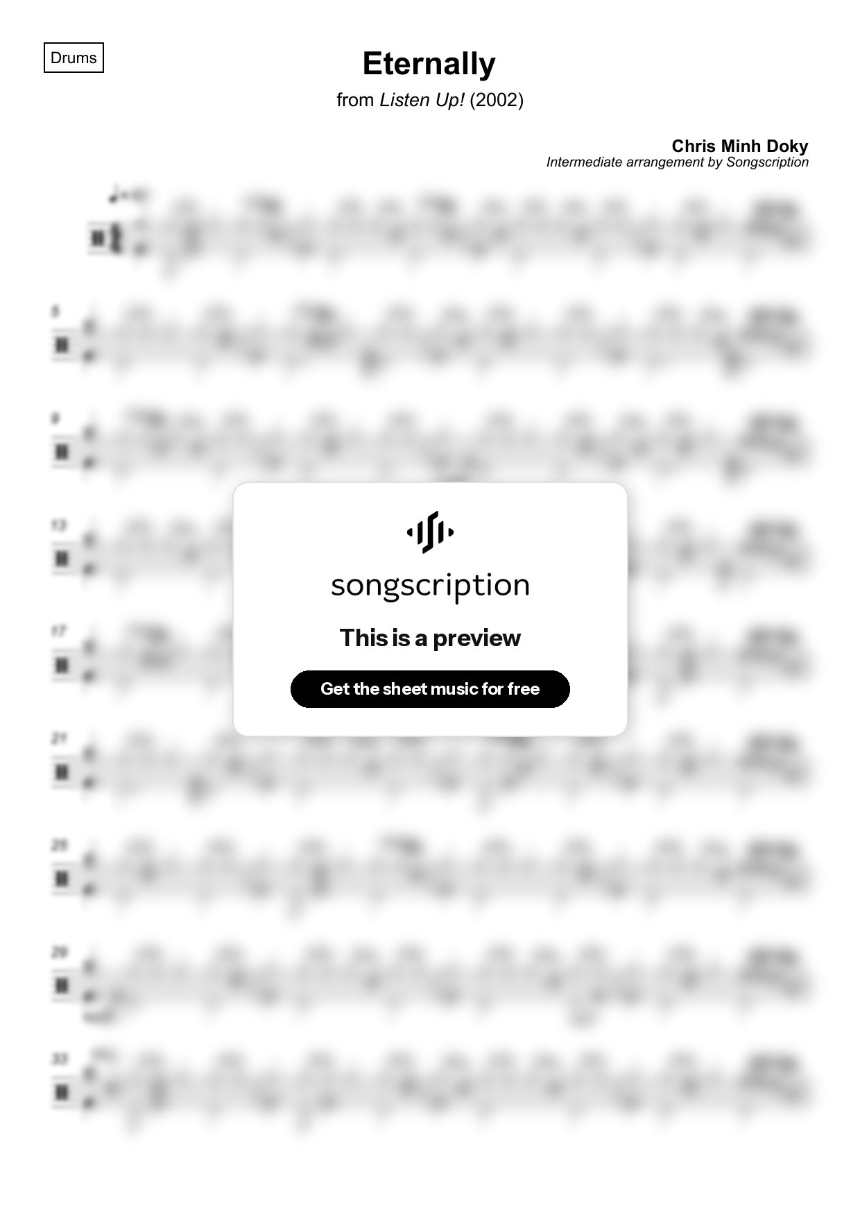 Intermediate Drums Sheet Music for "Eternally" by Chris Minh Doky