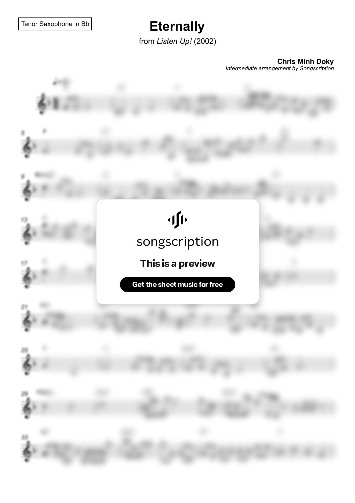 Intermediate Tenor Sax Sheet Music for "Eternally" by Chris Minh Doky