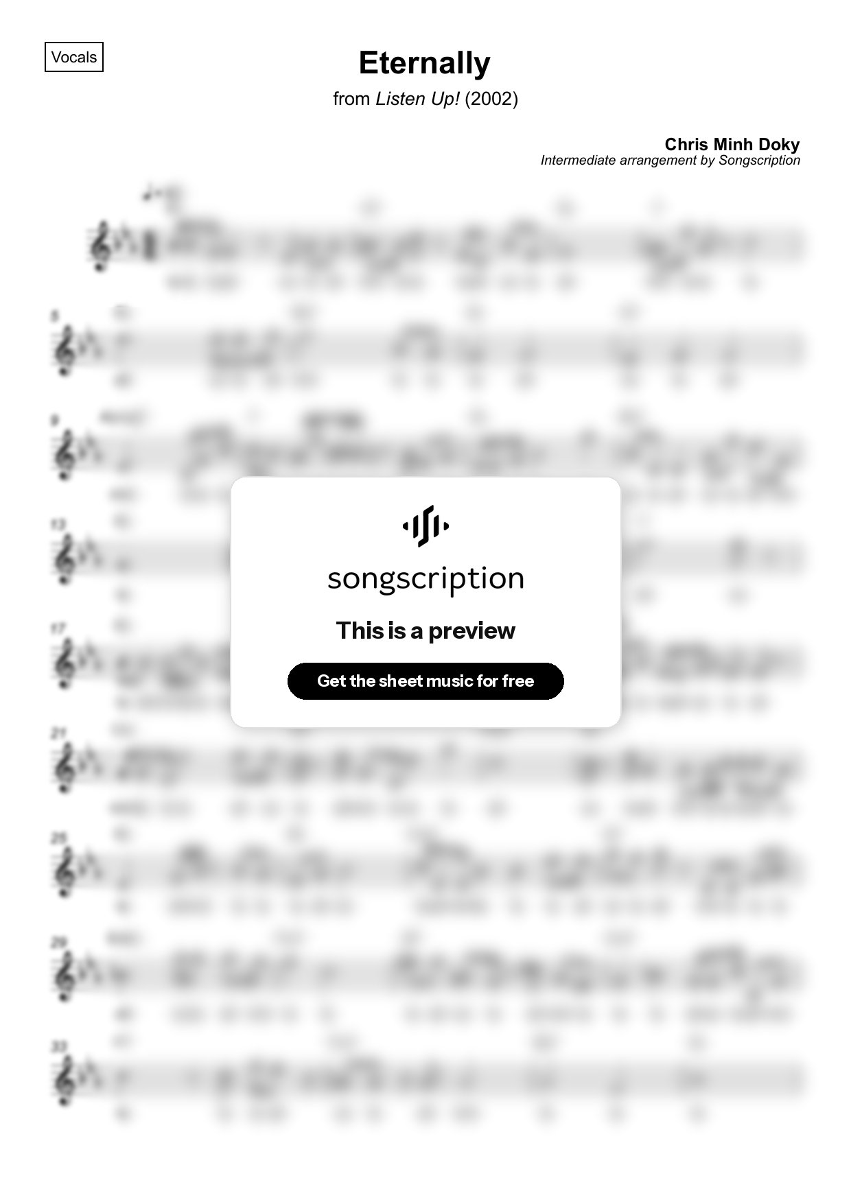 Intermediate Vocals Sheet Music for "Eternally" by Chris Minh Doky