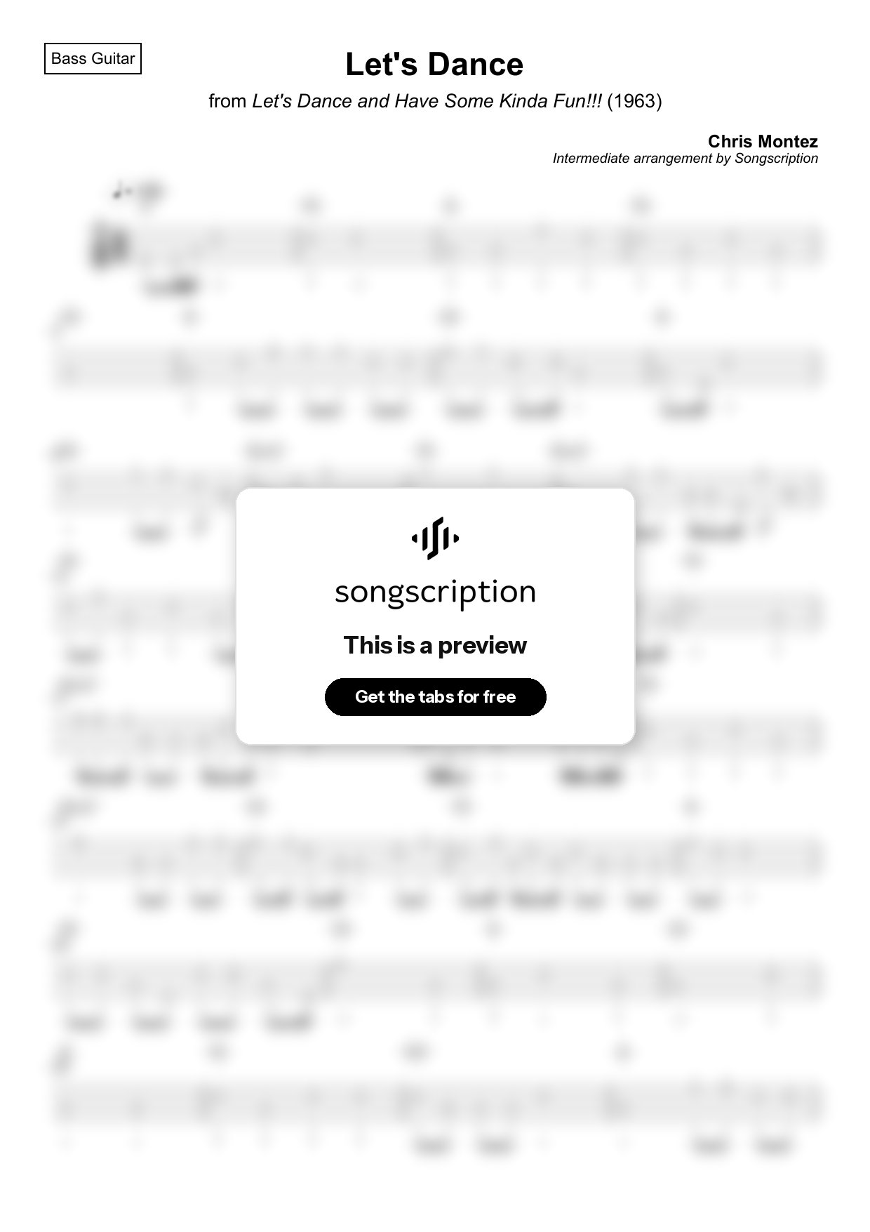 Intermediate Bass Guitar Tabs for "Let's Dance" by Chris Montez