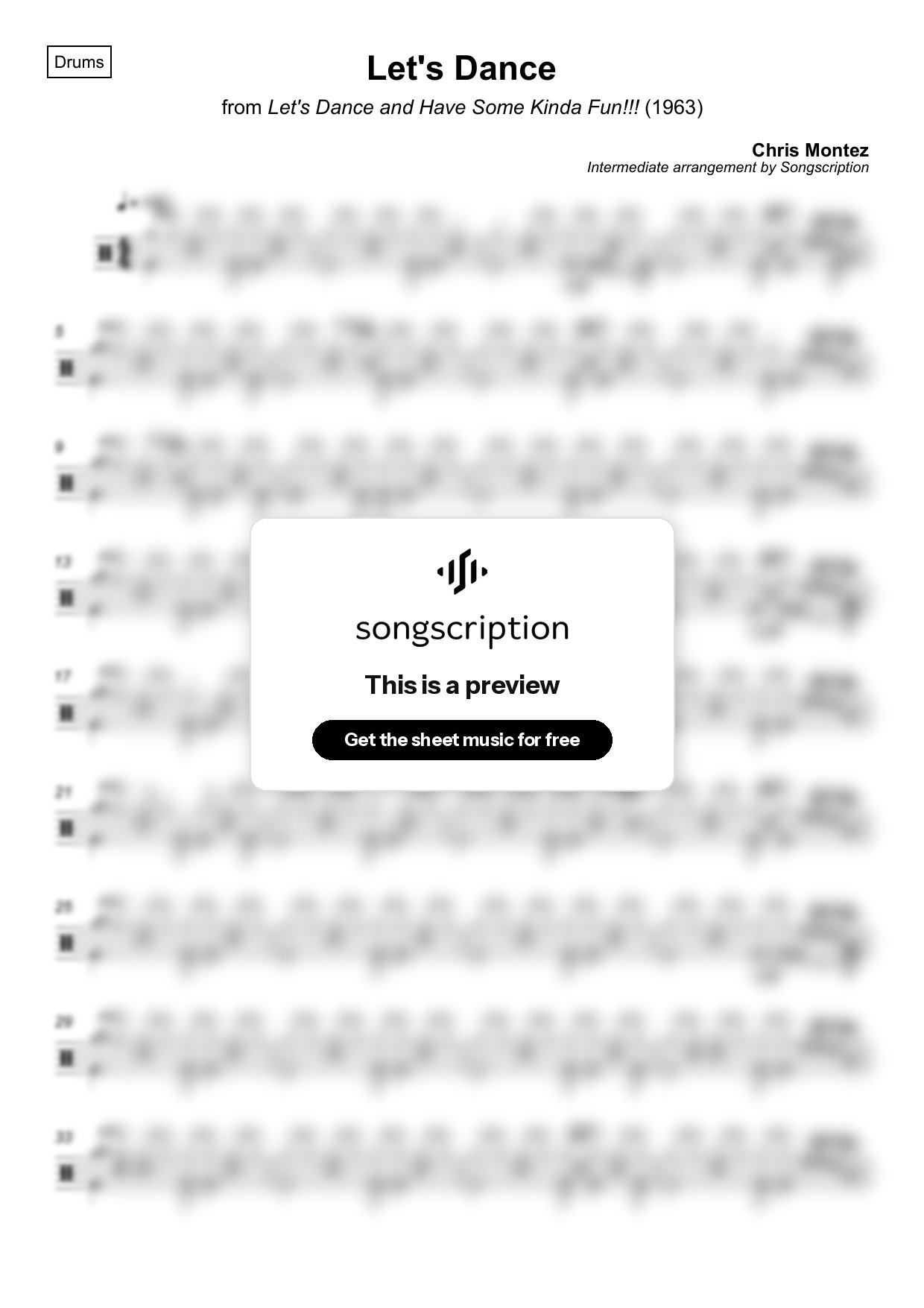 Intermediate Drums Sheet Music for "Let's Dance" by Chris Montez