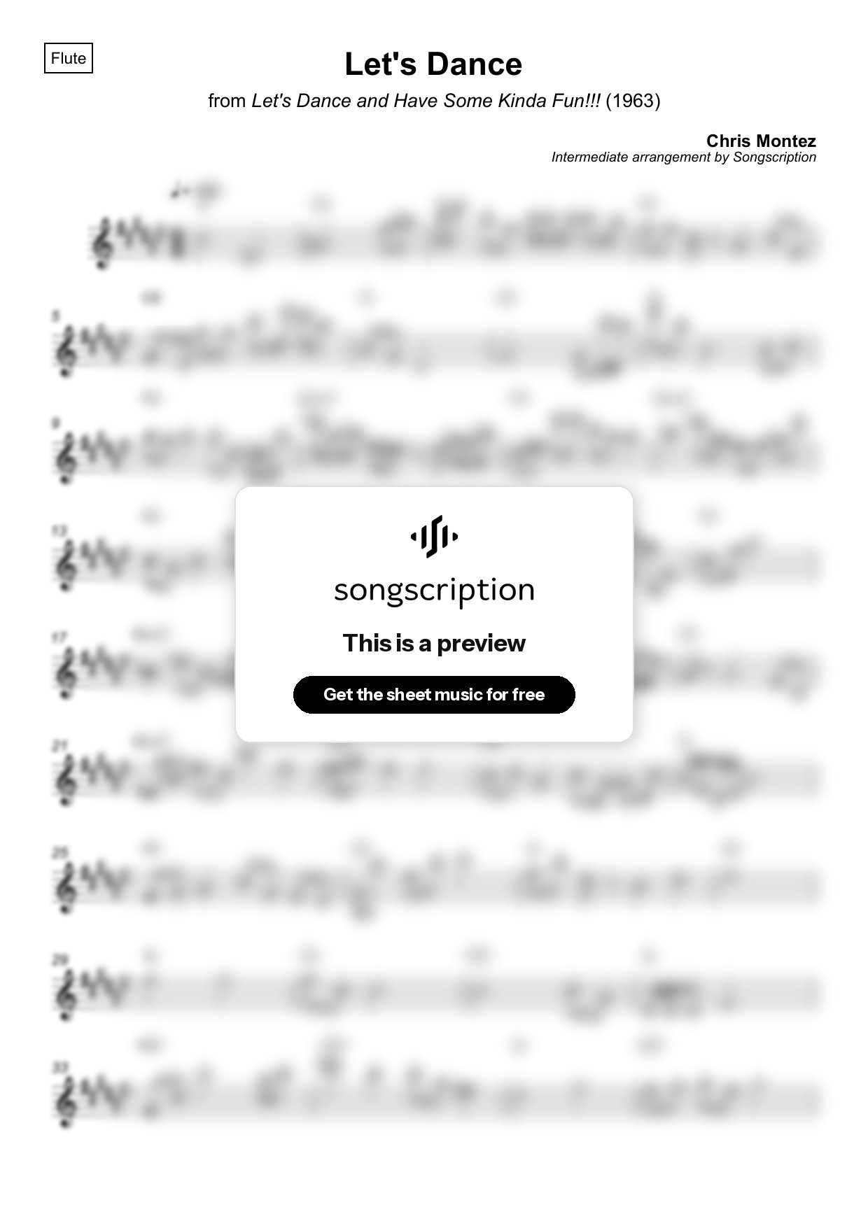 Intermediate Flute Sheet Music for "Let's Dance" by Chris Montez