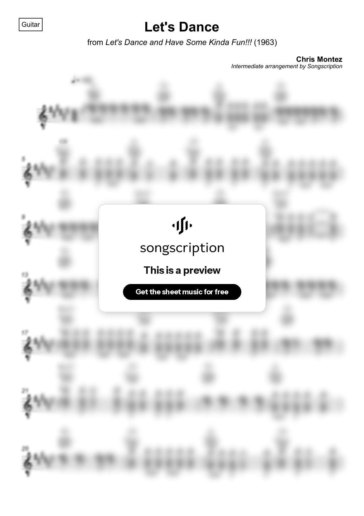 Intermediate Acoustic Guitar Sheet Music for "Let's Dance" by Chris Montez