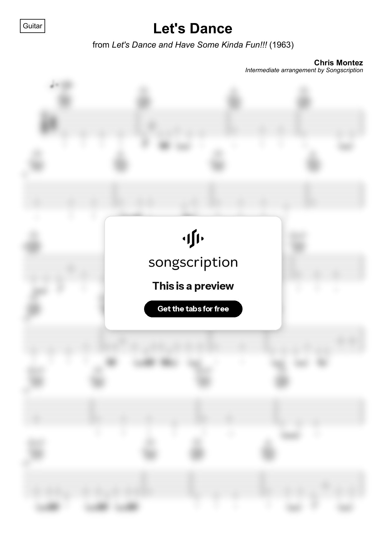 Intermediate Acoustic Guitar Tabs for "Let's Dance" by Chris Montez