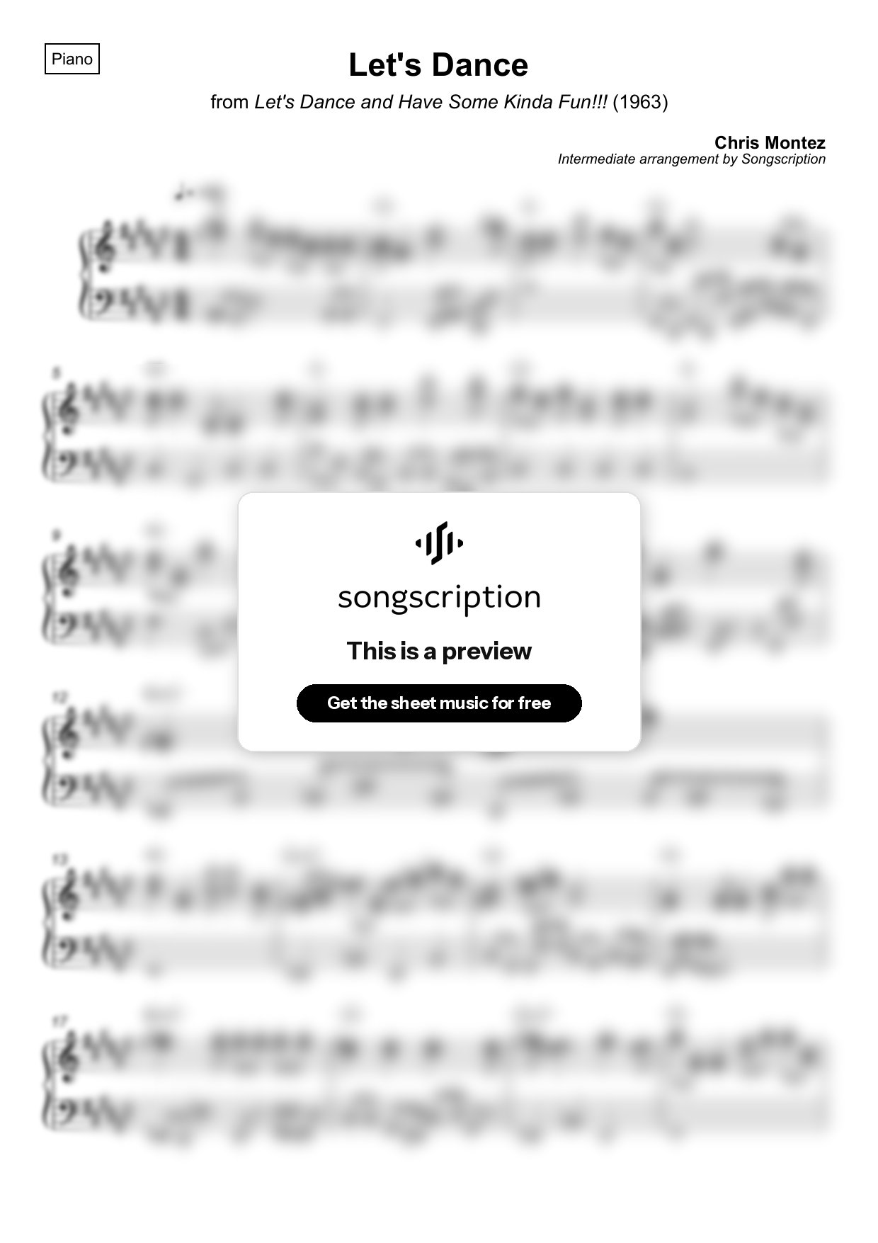 Intermediate Piano Sheet Music for "Let's Dance" by Chris Montez