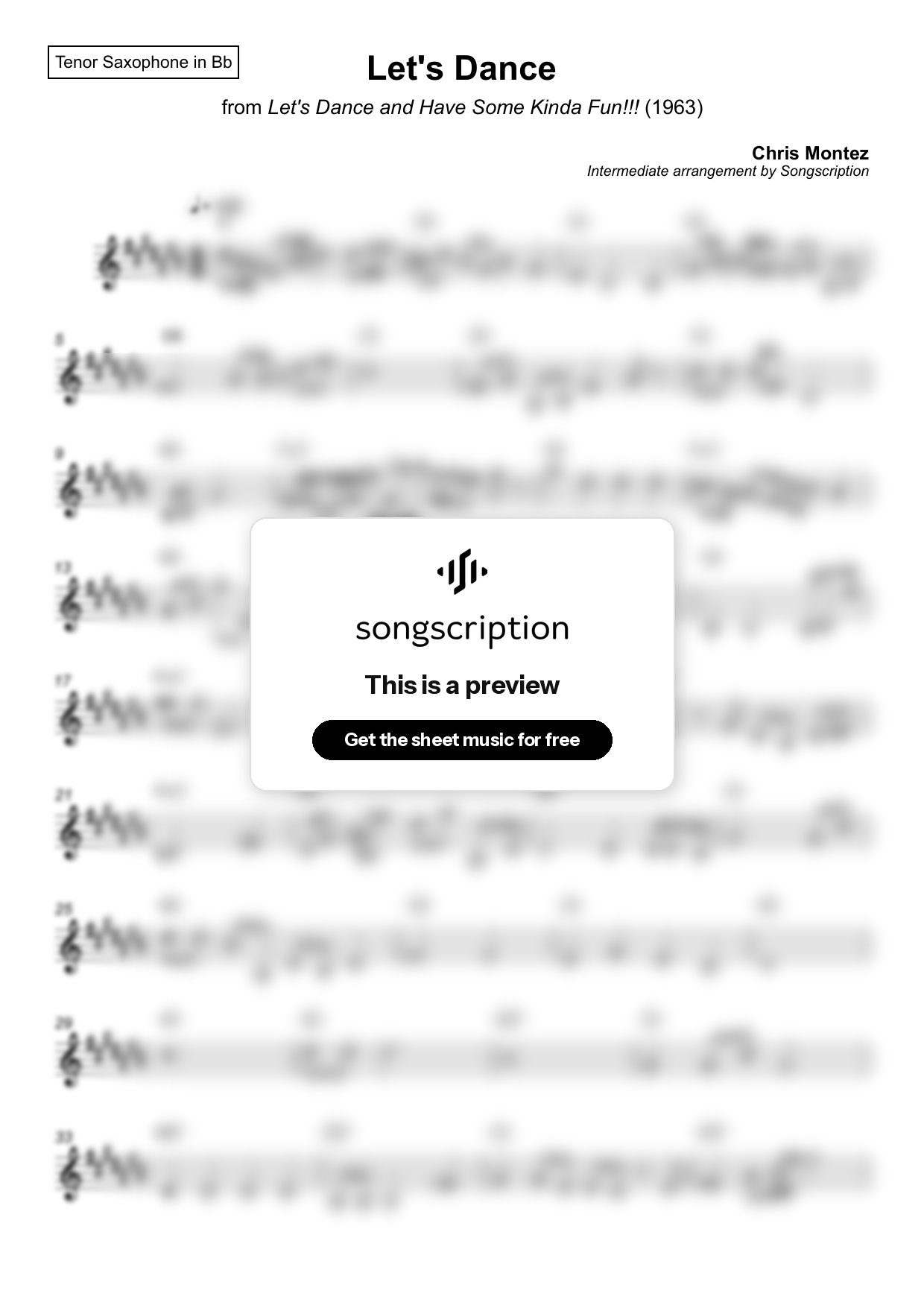 Intermediate Tenor Sax Sheet Music for "Let's Dance" by Chris Montez