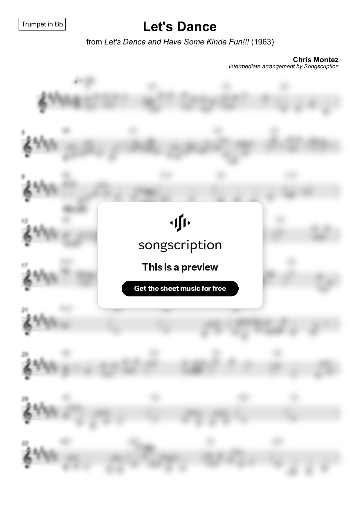 Intermediate Trumpet Sheet Music for "Let's Dance" by Chris Montez