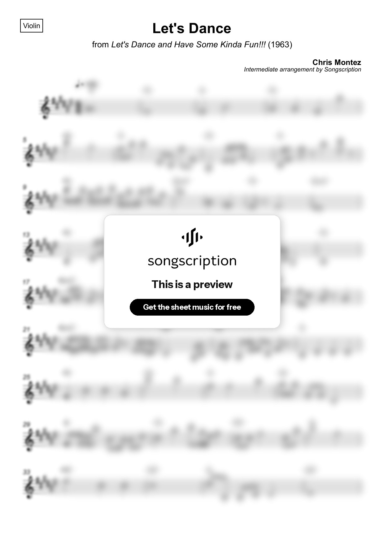 Intermediate Violin Sheet Music for "Let's Dance" by Chris Montez