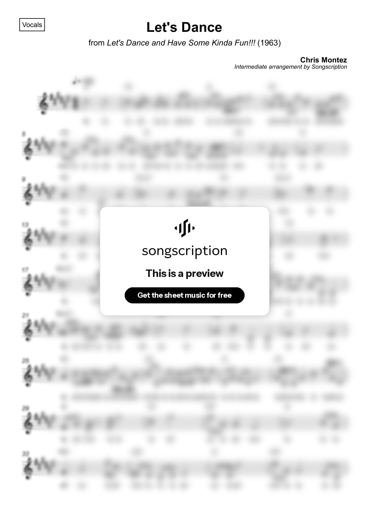 Intermediate Vocals Sheet Music for "Let's Dance" by Chris Montez