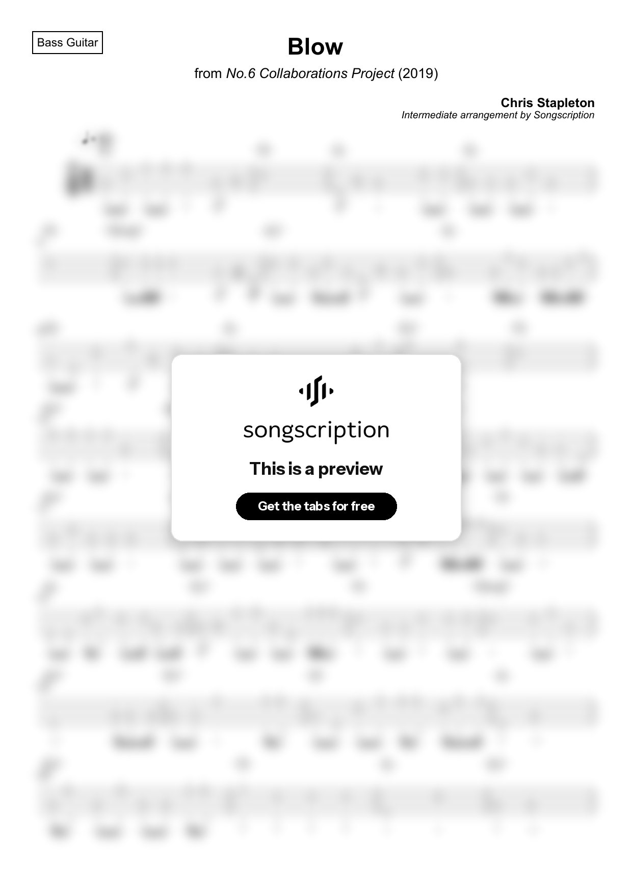Intermediate Bass Guitar Tabs for "Blow" by Chris Stapleton