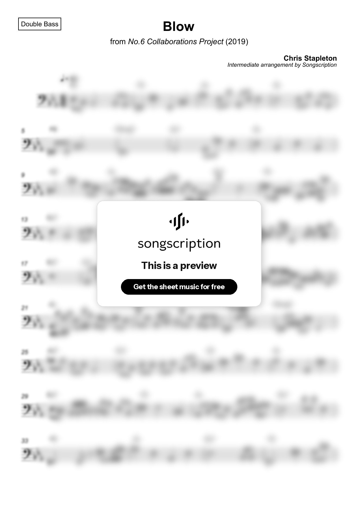 Intermediate Double Bass Sheet Music for "Blow" by Chris Stapleton