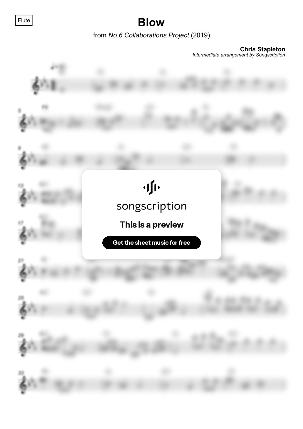 Intermediate Flute Sheet Music for "Blow" by Chris Stapleton