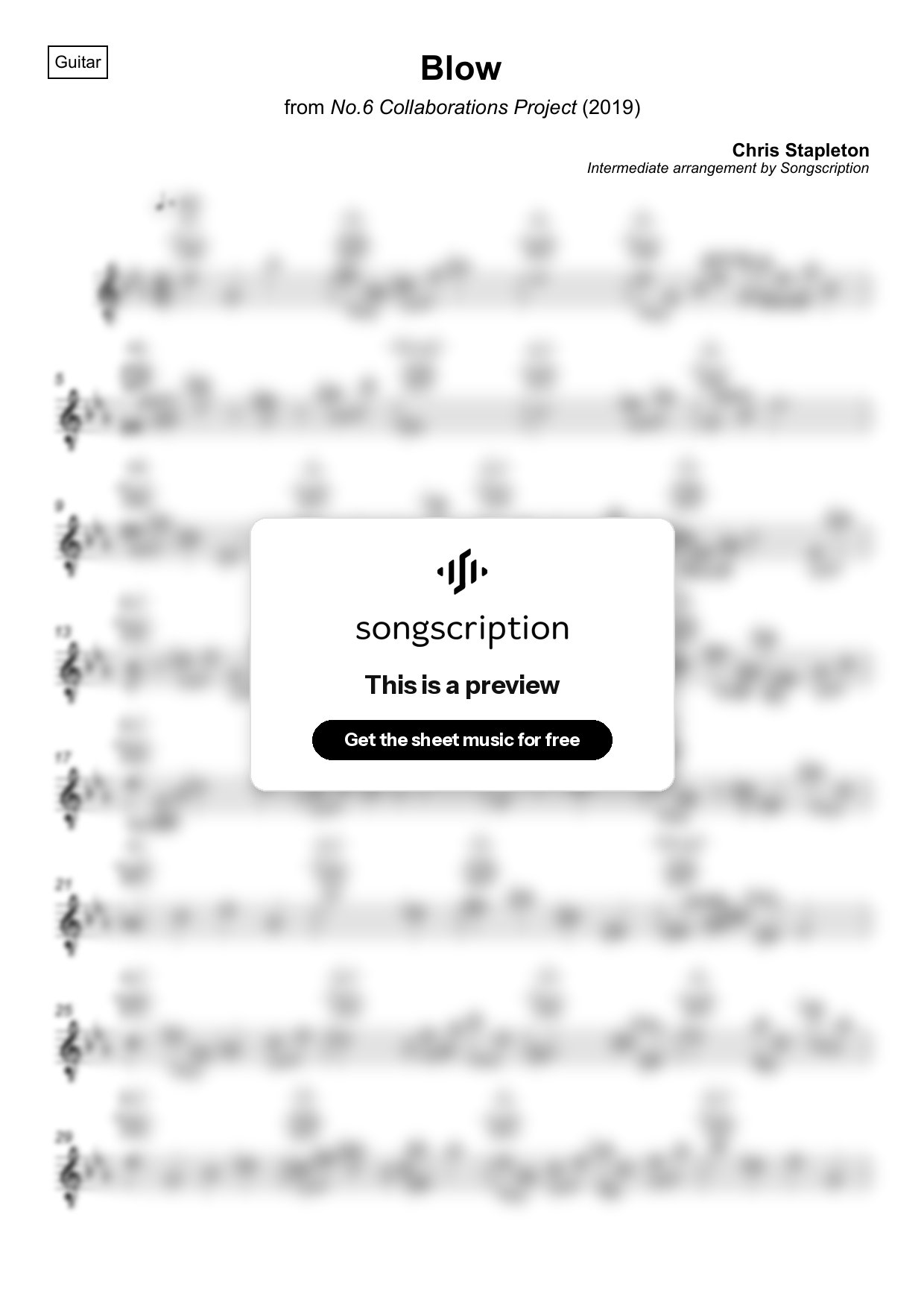 Intermediate Acoustic Guitar Sheet Music for "Blow" by Chris Stapleton