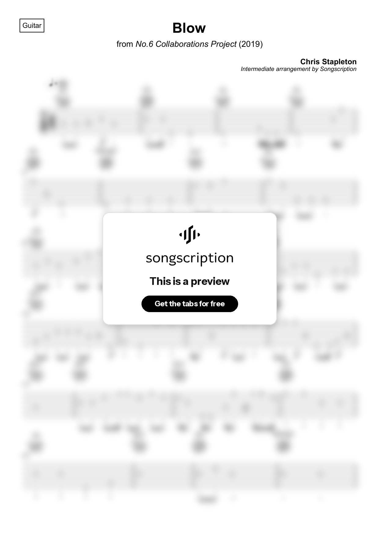Intermediate Acoustic Guitar Tabs for "Blow" by Chris Stapleton