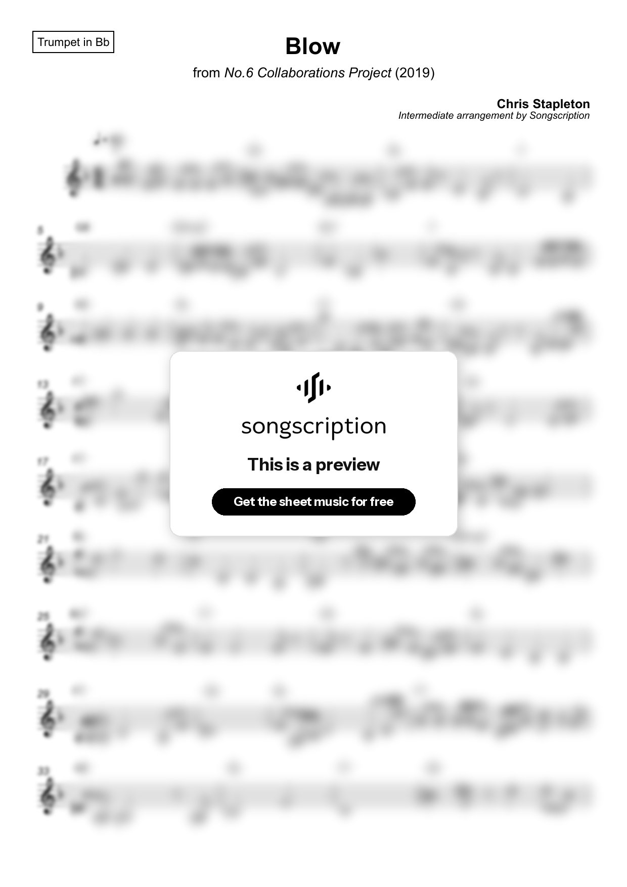 Intermediate Trumpet Sheet Music for "Blow" by Chris Stapleton