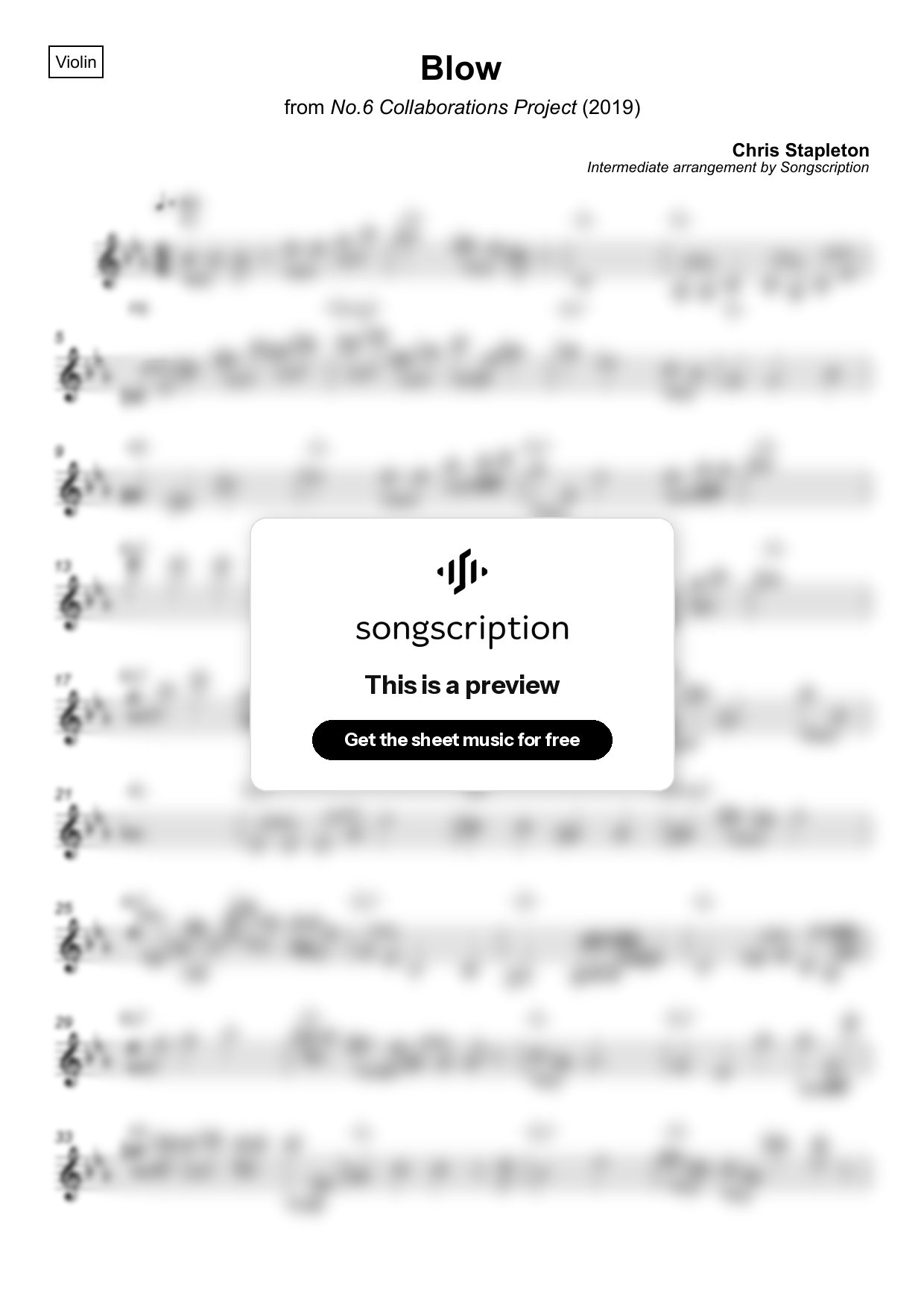 Intermediate Violin Sheet Music for "Blow" by Chris Stapleton