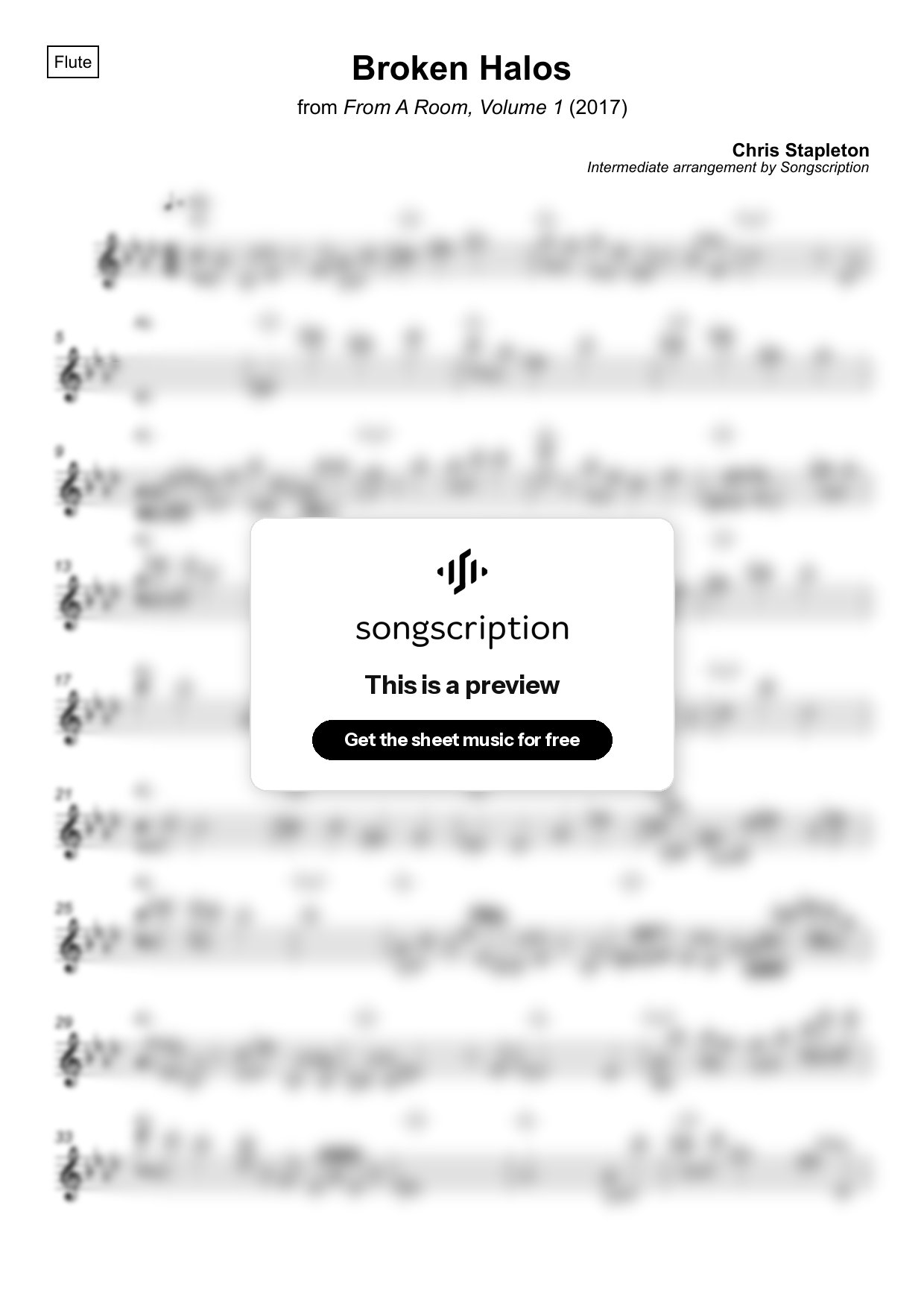 Intermediate Flute Sheet Music for "Broken Halos" by Chris Stapleton