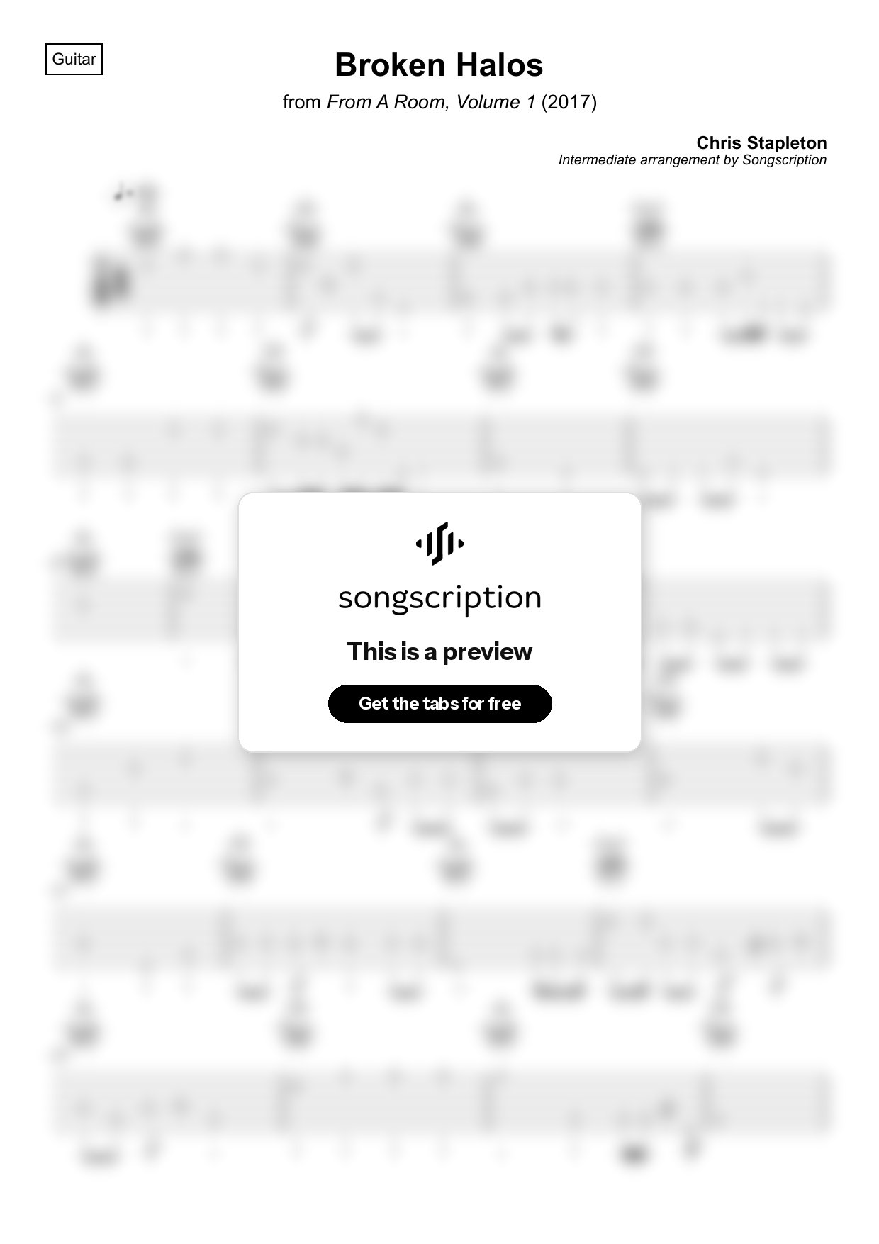 Intermediate Acoustic Guitar Tabs for "Broken Halos" by Chris Stapleton