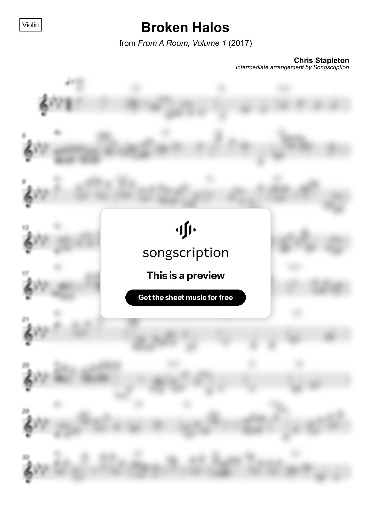 Intermediate Violin Sheet Music for "Broken Halos" by Chris Stapleton